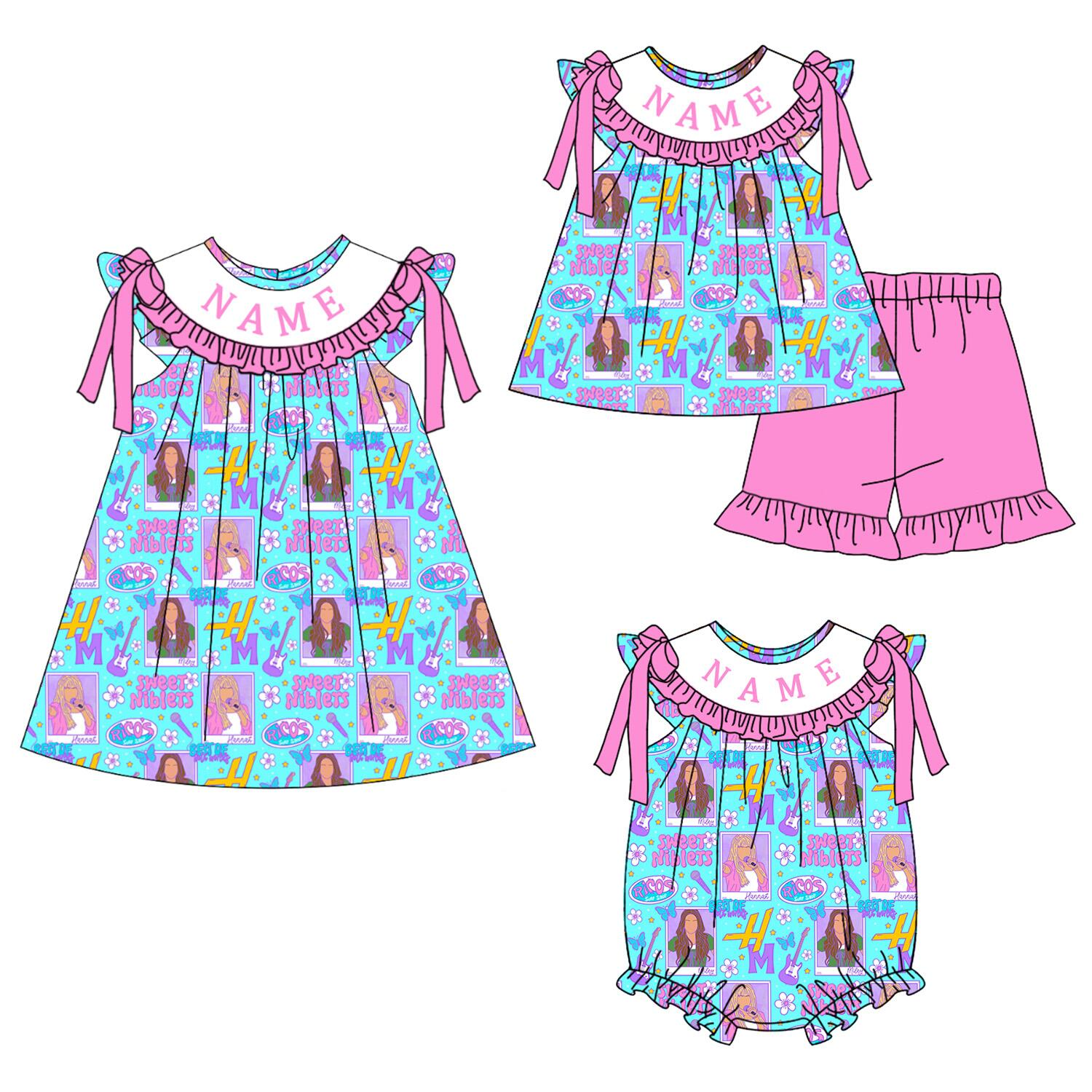 （Pre Order）Sisters Spring&Summer TS Embroidery Smocked Dress,Set&Romper-Customized name