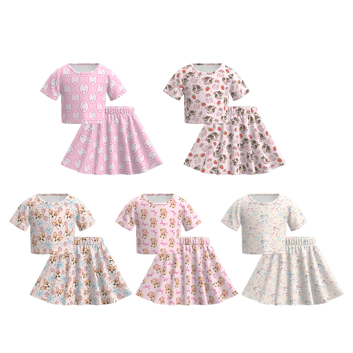 （Pre Order）Girls Spring and Summer Animal Print Skirt Set