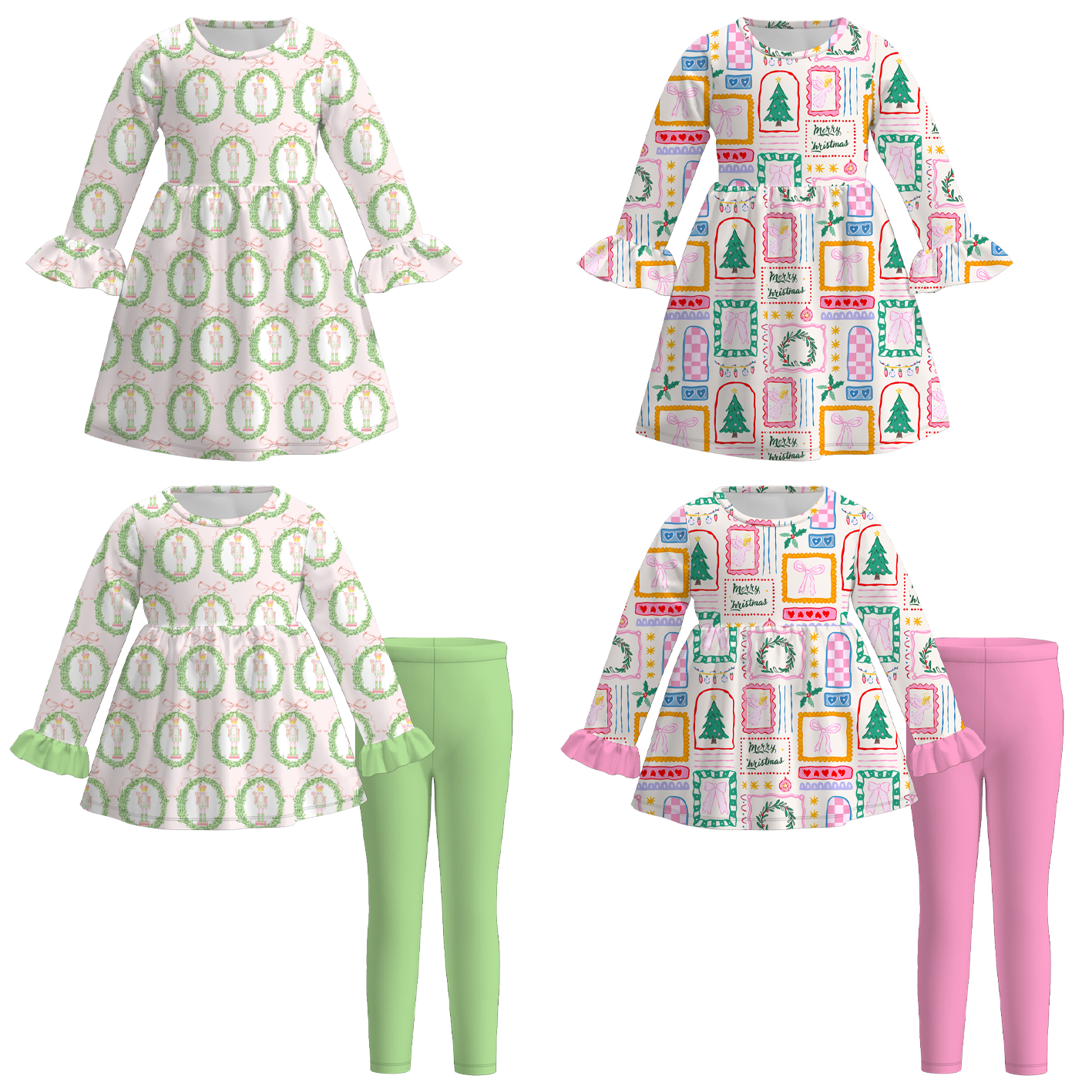 （Pre Order）Girls Christmas Nutcracker Print Dress&Outfit Set