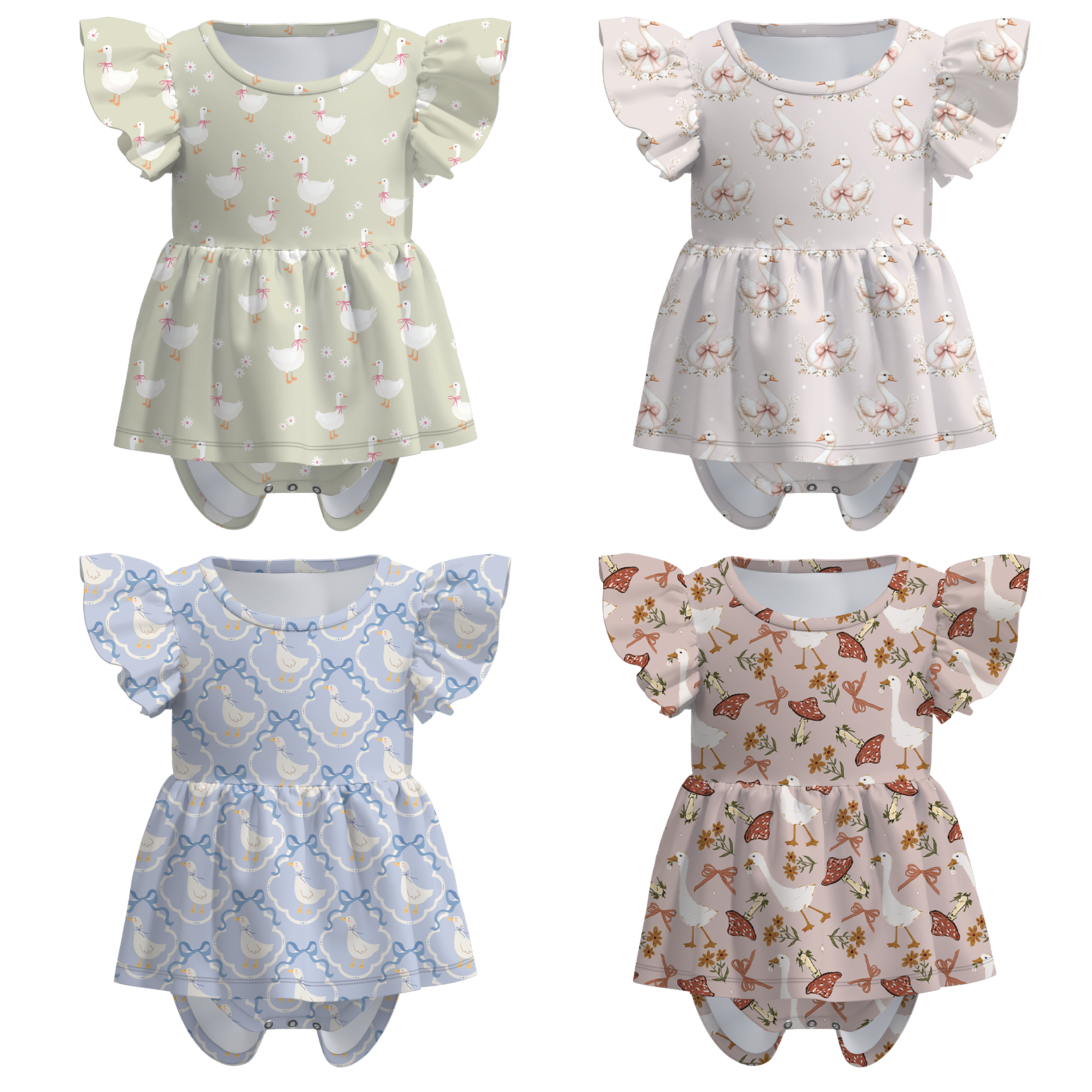 （Pre Order）Toddler Girls Spring&Summer Goose Print Romper
