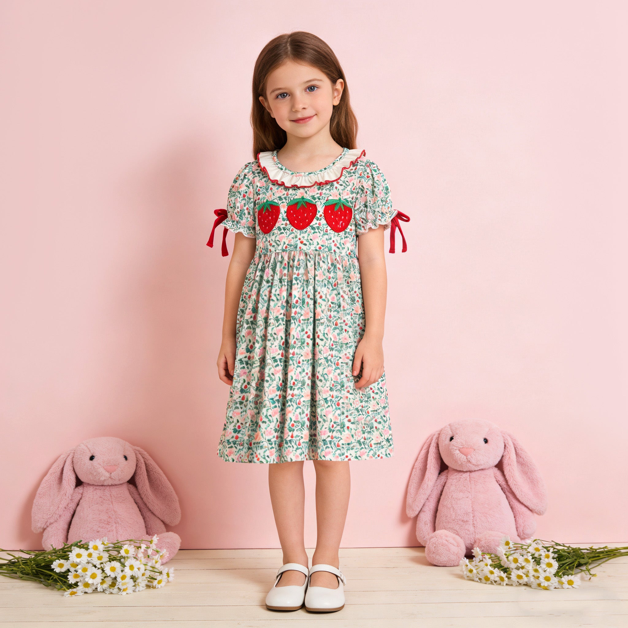 （In Stock）Sisters Spring&Summer Strawberry Chenille Patches Dress&Romper