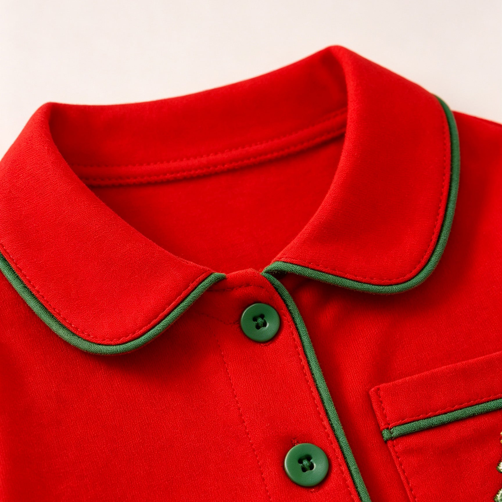 （In Stock）Girls Christmas Tree Embroidery Cotton Pajamas