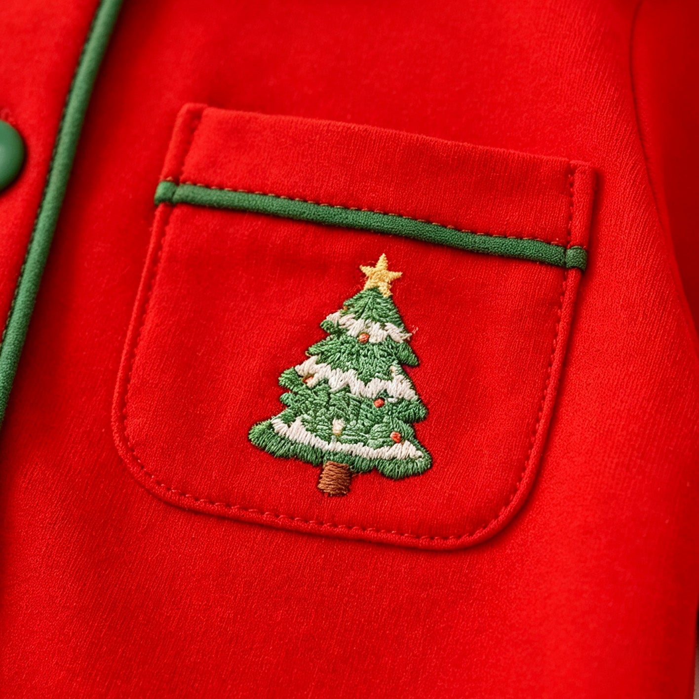 （In Stock）Girls Christmas Tree Embroidery Cotton Pajamas