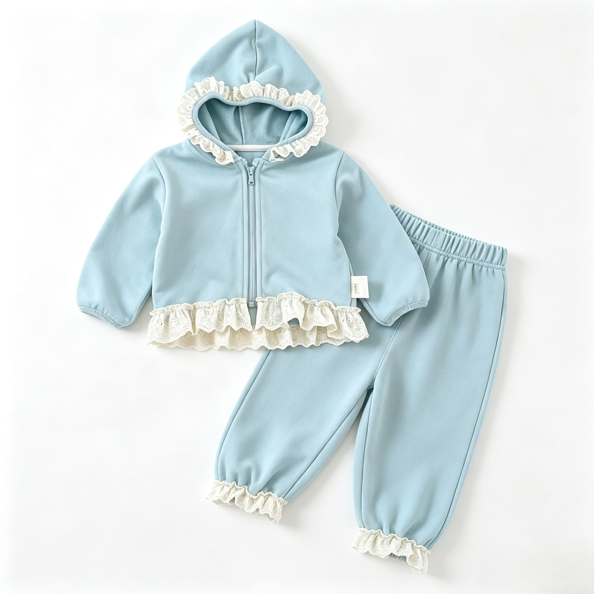 （Pre Order 2 Weeks）Girls Fall Solid Color Ruffle Sweatshirt Set