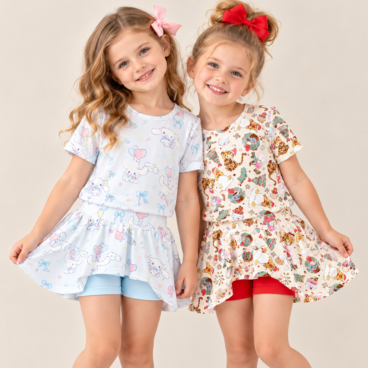 （Pre Order,Prepack Zone）Girls Cartoon Print Skort Set（Mix Size）
