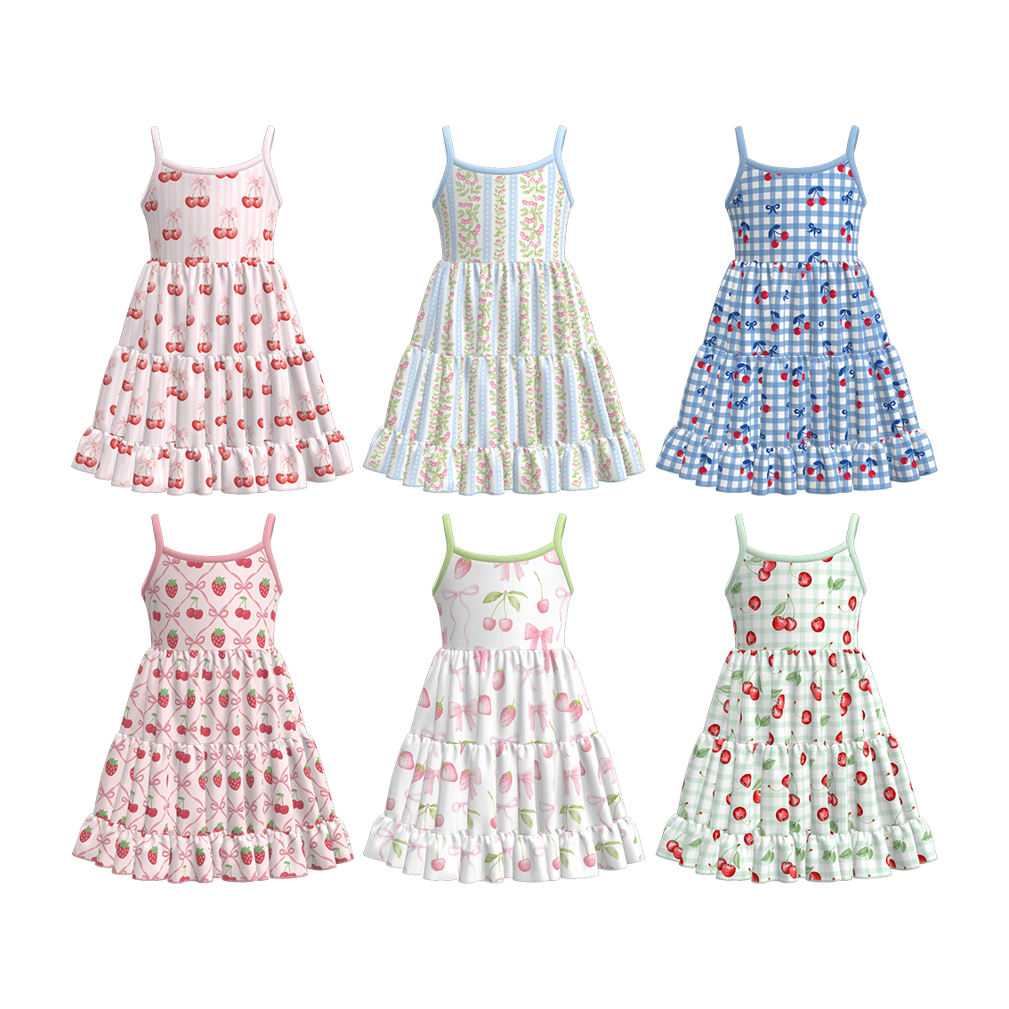 （Pre Order）Girls Spring and Summer Cherry Print Slip Dress