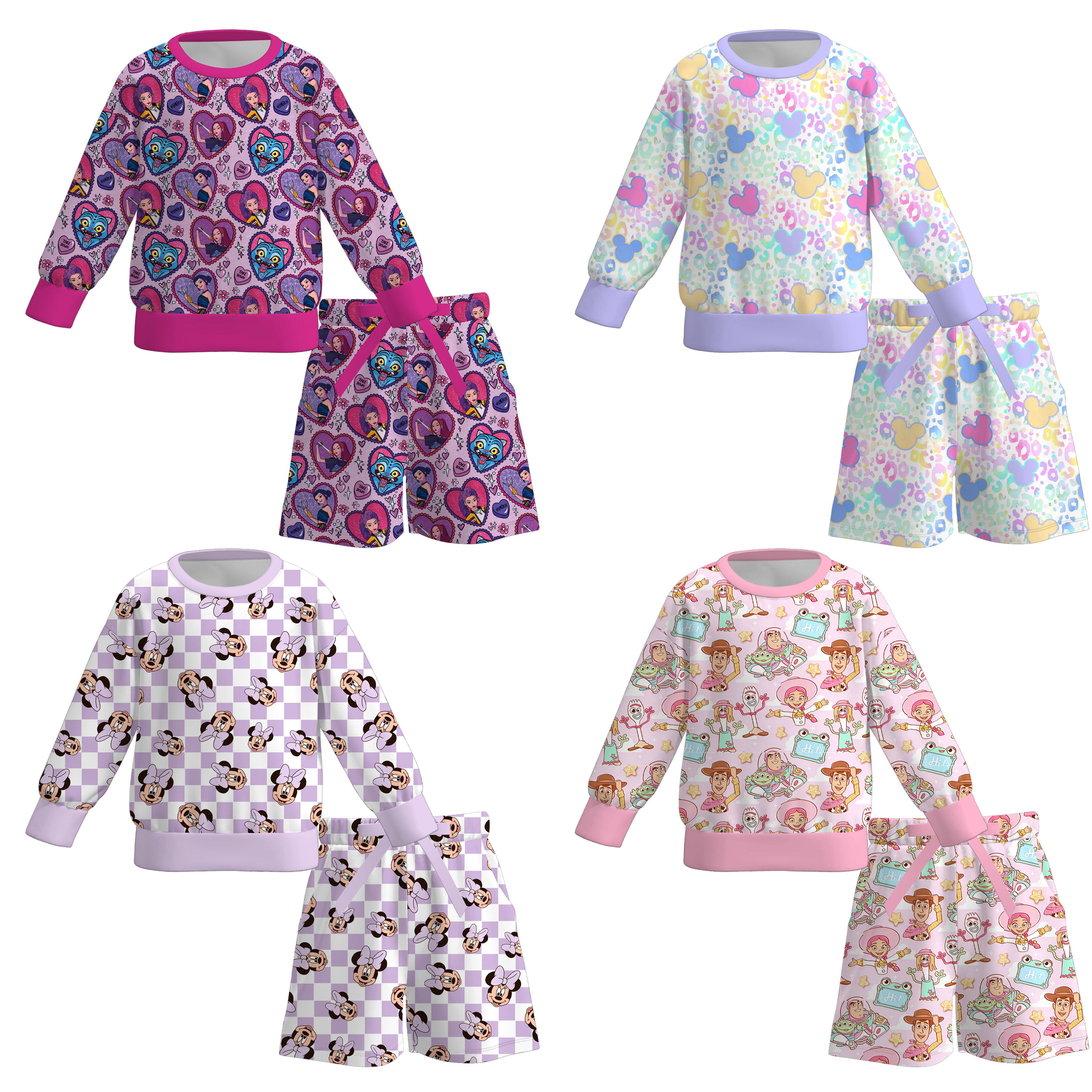 （Pre Order）Girls Fall Cartoon Print Shorts Set