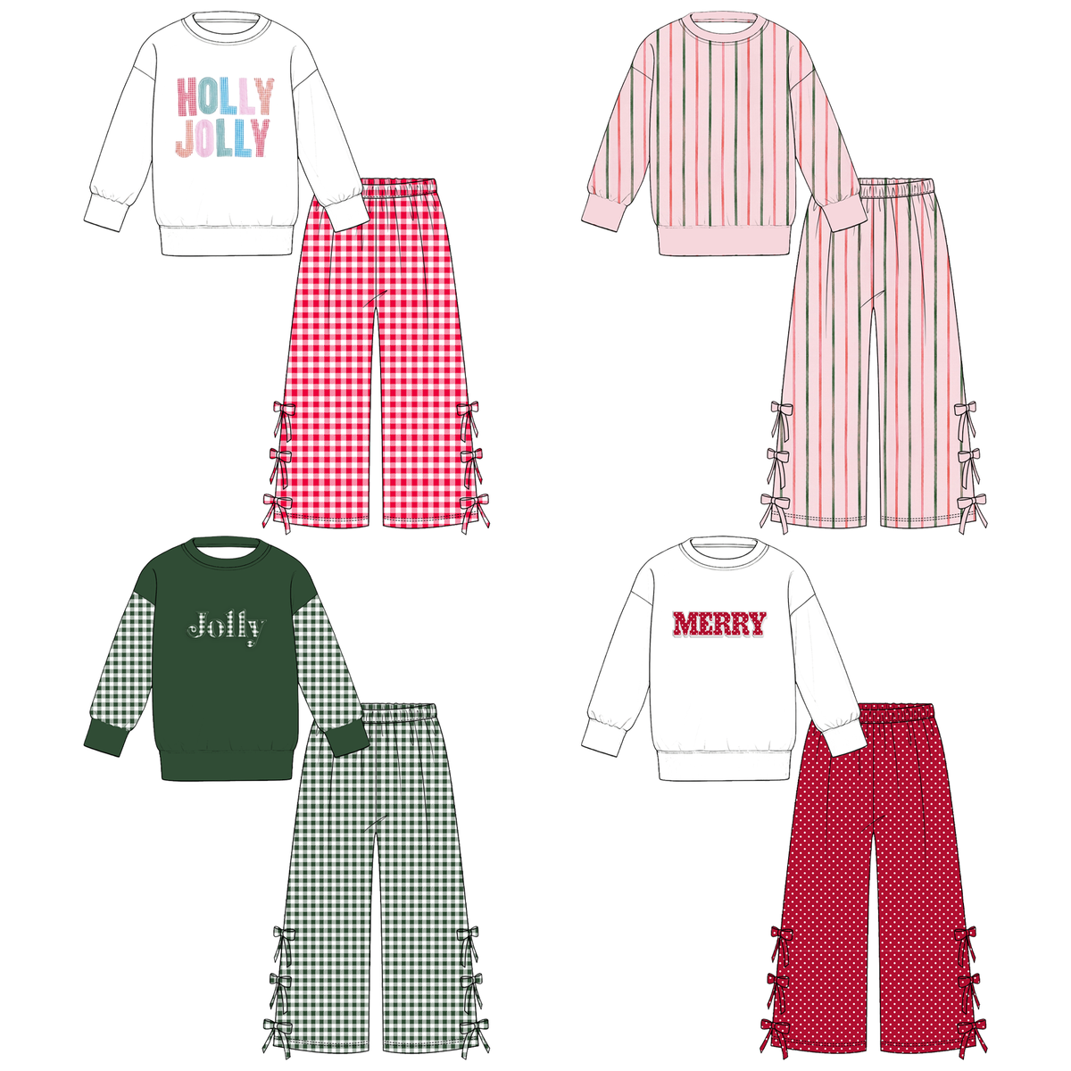 （Pre Order,Prepack Zone）Girls Christmas Print Shorts Set&Pants Set（Mix Size）