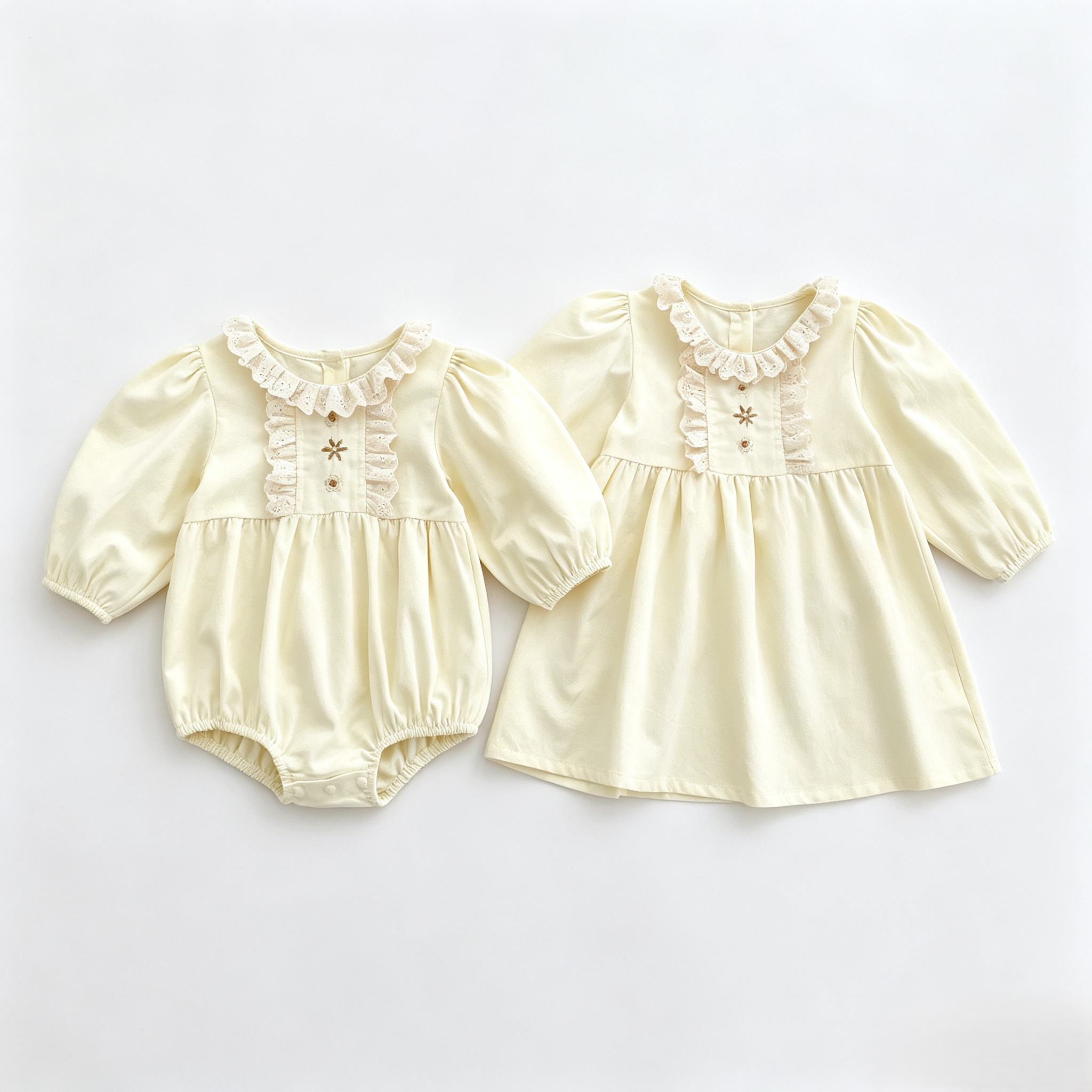 （Pre Order 2 Weeks）Sisters Fall Embroidery Lace Ruffle Dress&Romper