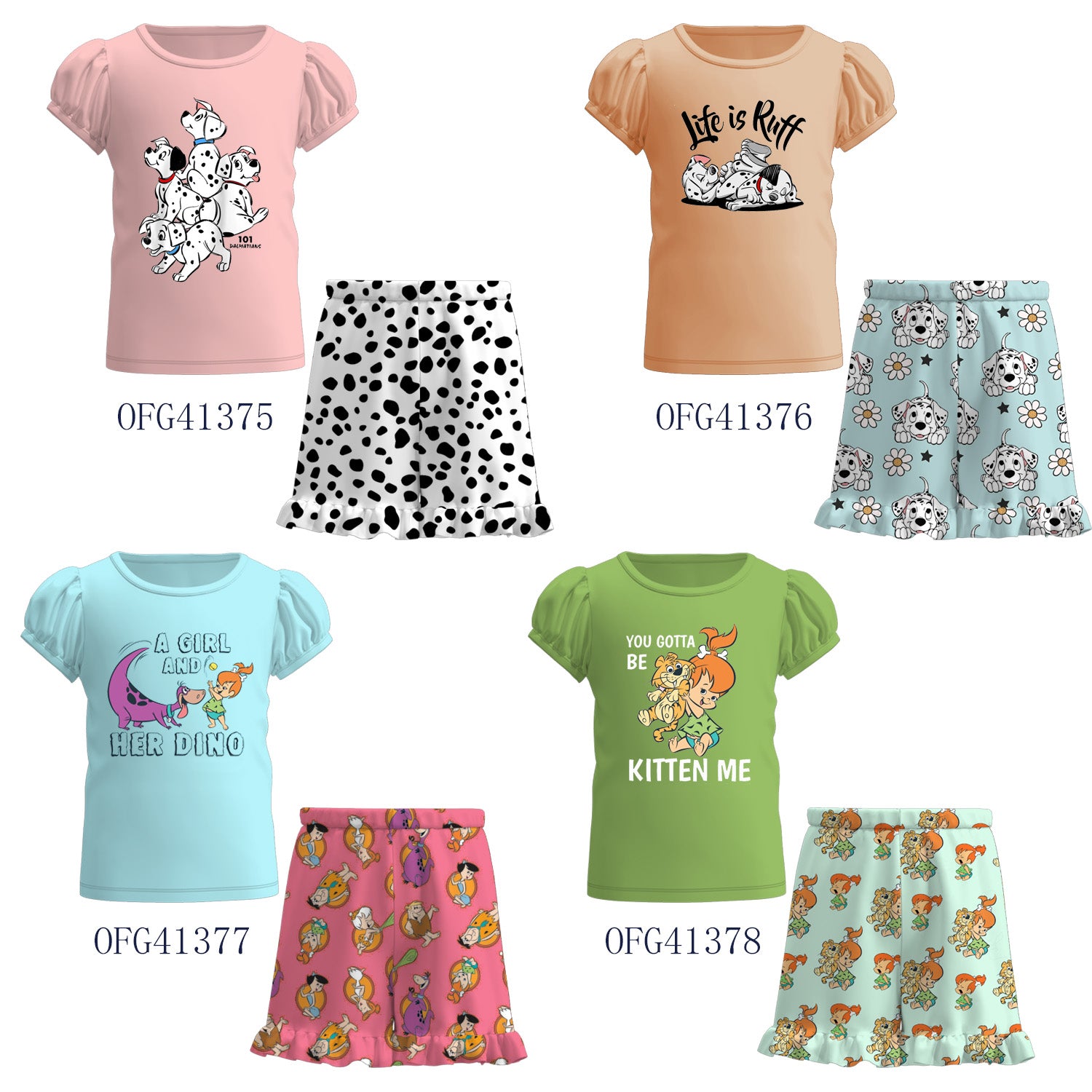 （Pre Order）Girls Summer Cartoon Ruffle Sleeve Short Set