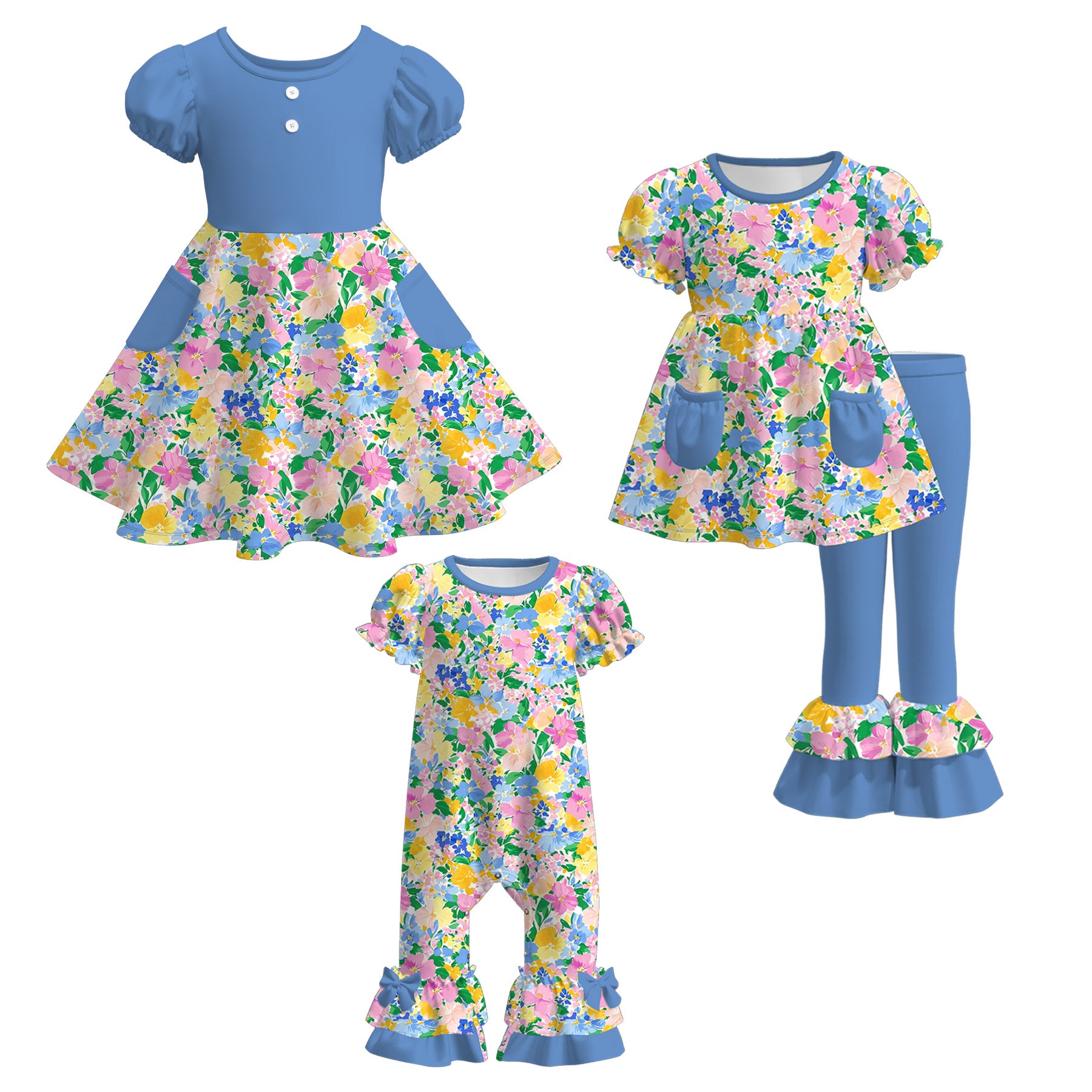 （Pre Order）Sisters Spring Floral Print Dress,Set&Romper