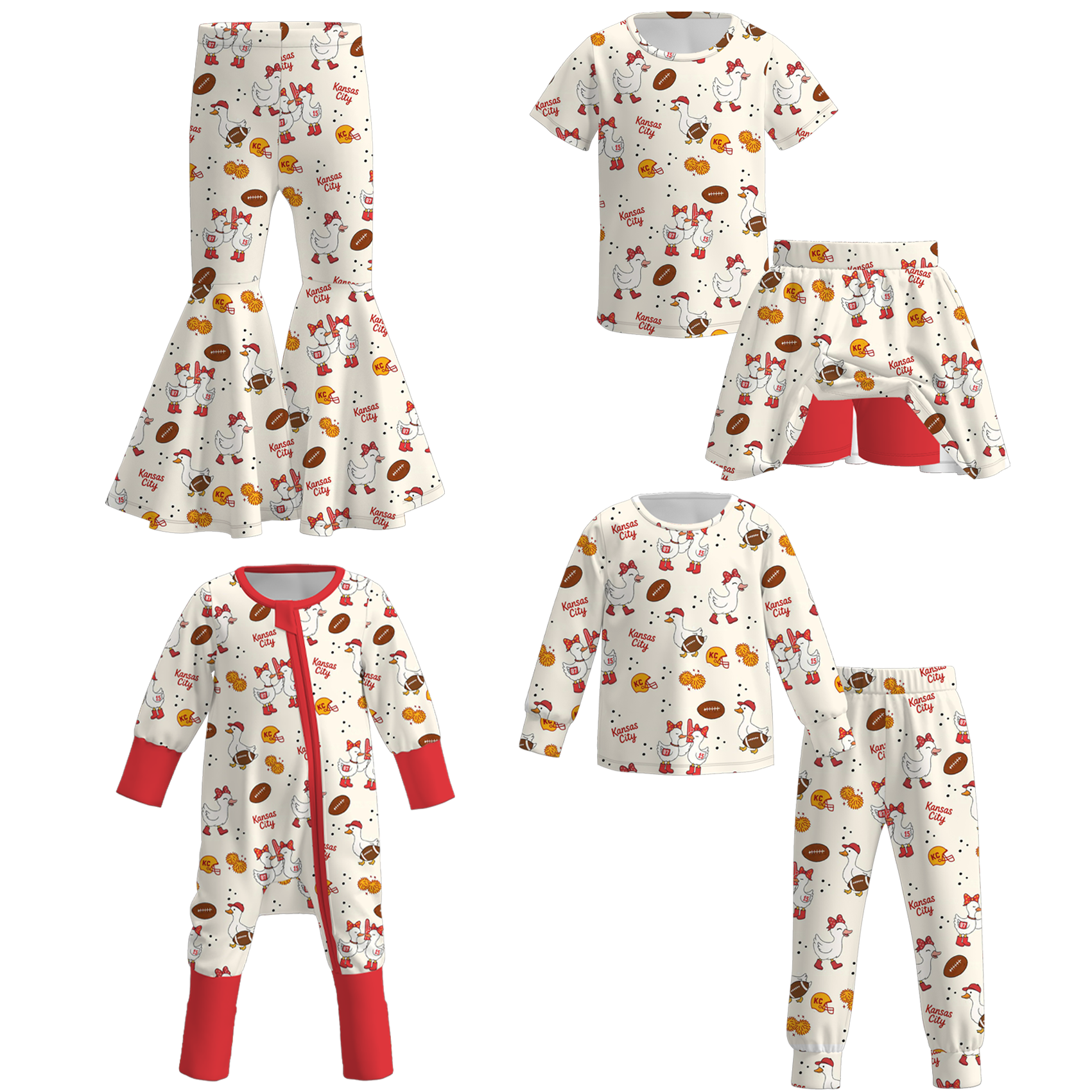 （Pre Order）Family Football Goose Print Set,Pants＆Romper
