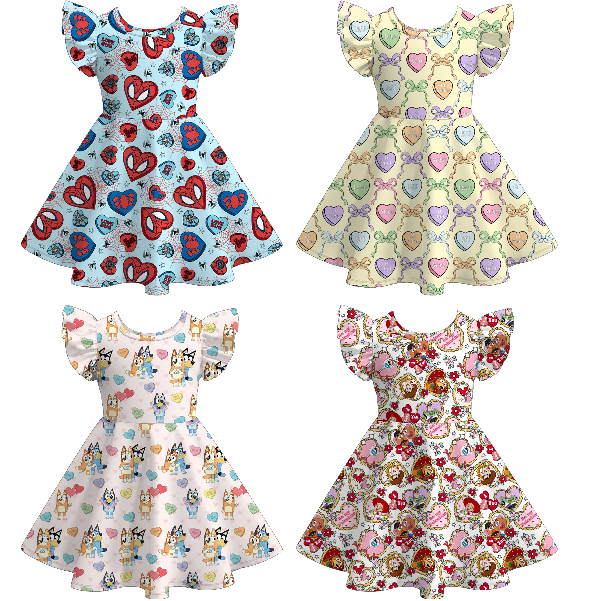 （Pre Order）Girls Valentine's Day Print Flying Sleeves Dress