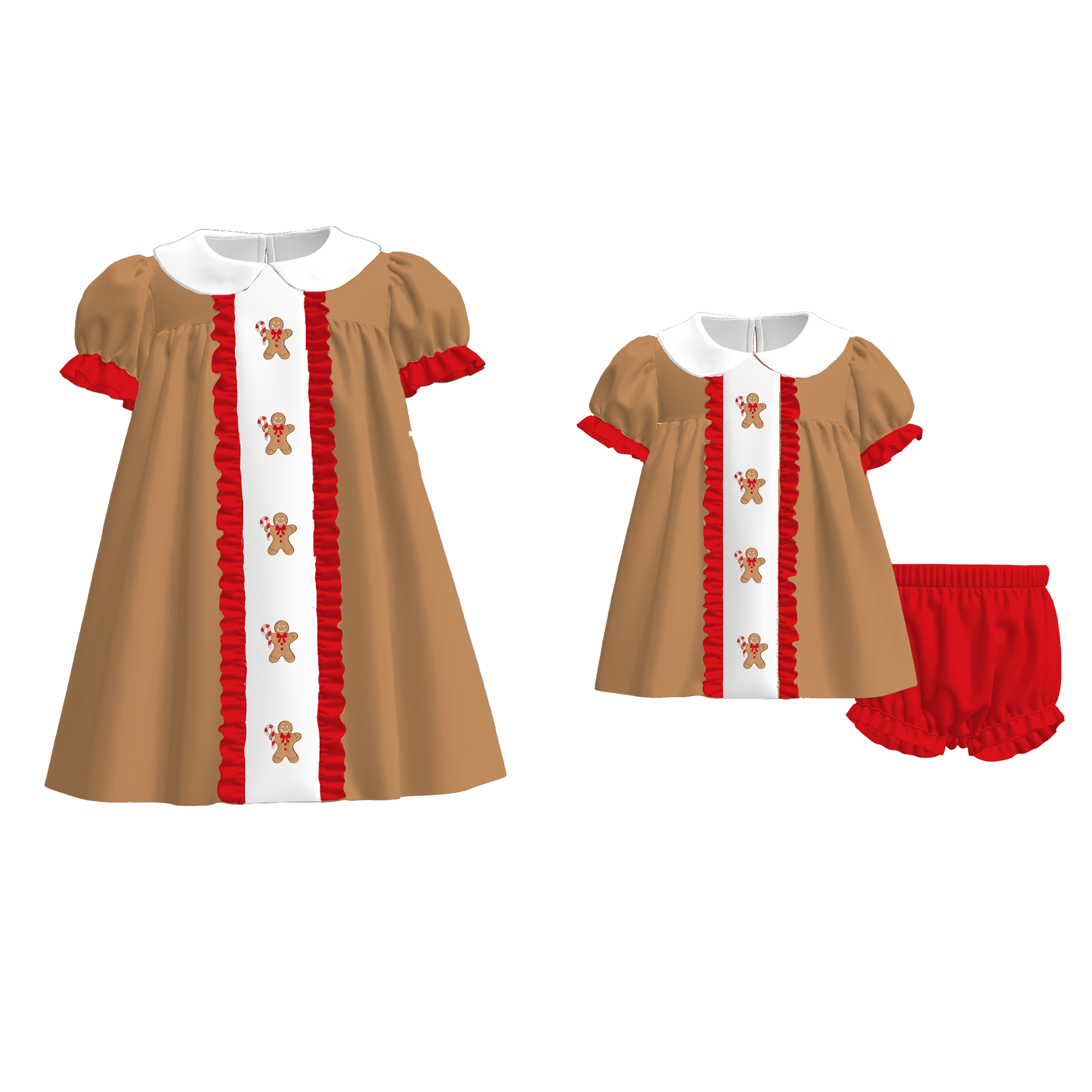 （Pre Order）Sisters Christmas Gingerbread Embroidery Dress&Romper