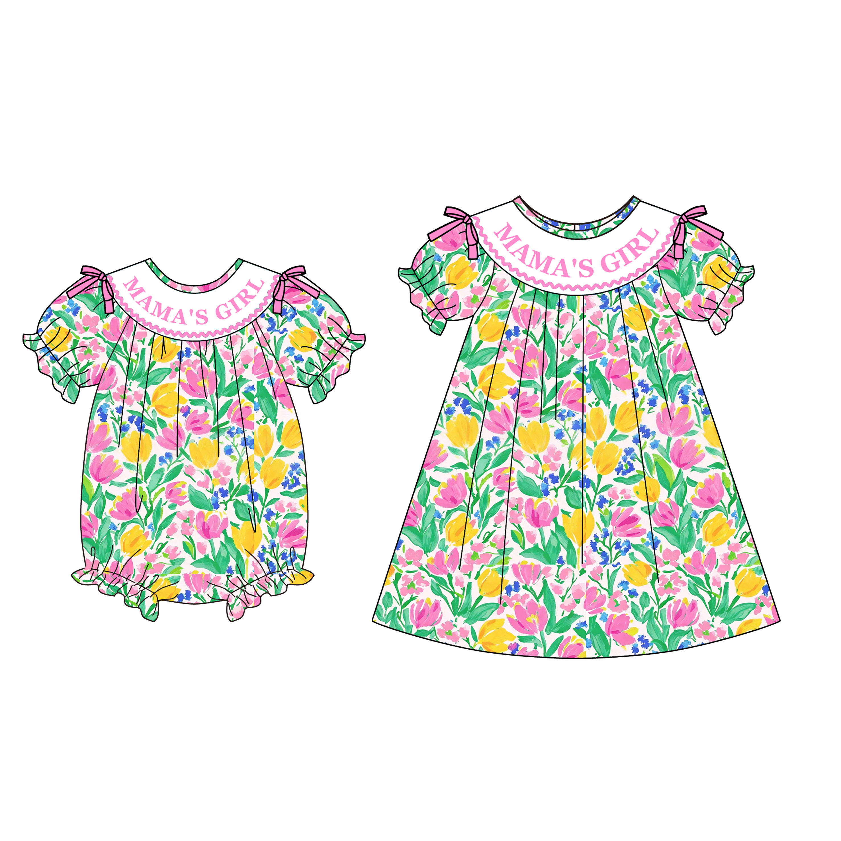 （Pre Order）Sisters Spring&Summer MAMA'S GIRL Embroidery Smocked Dress&Romper