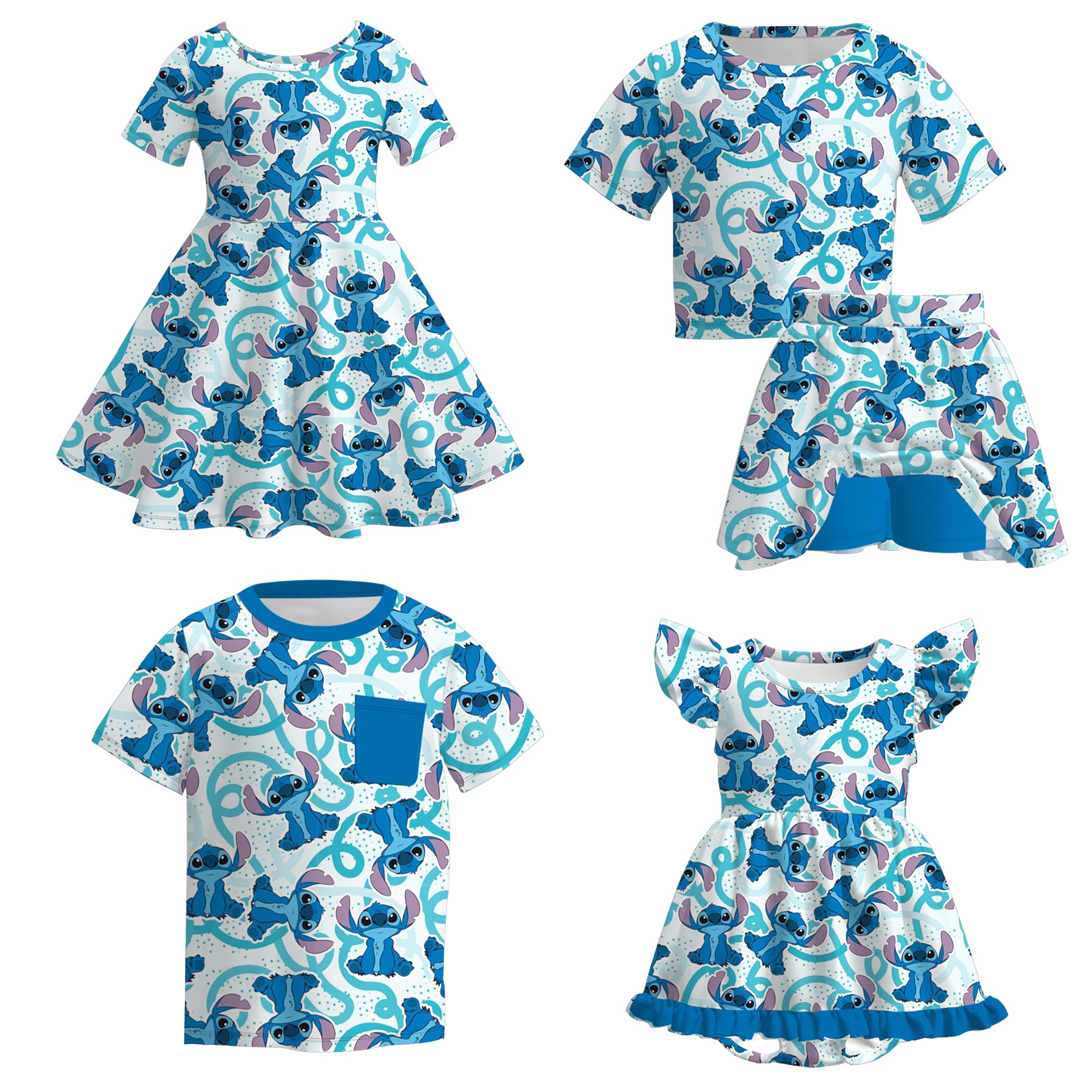 （Pre Order）Sibling Spring and Summer Cartoon Print Dress,Set,Romper＆Top