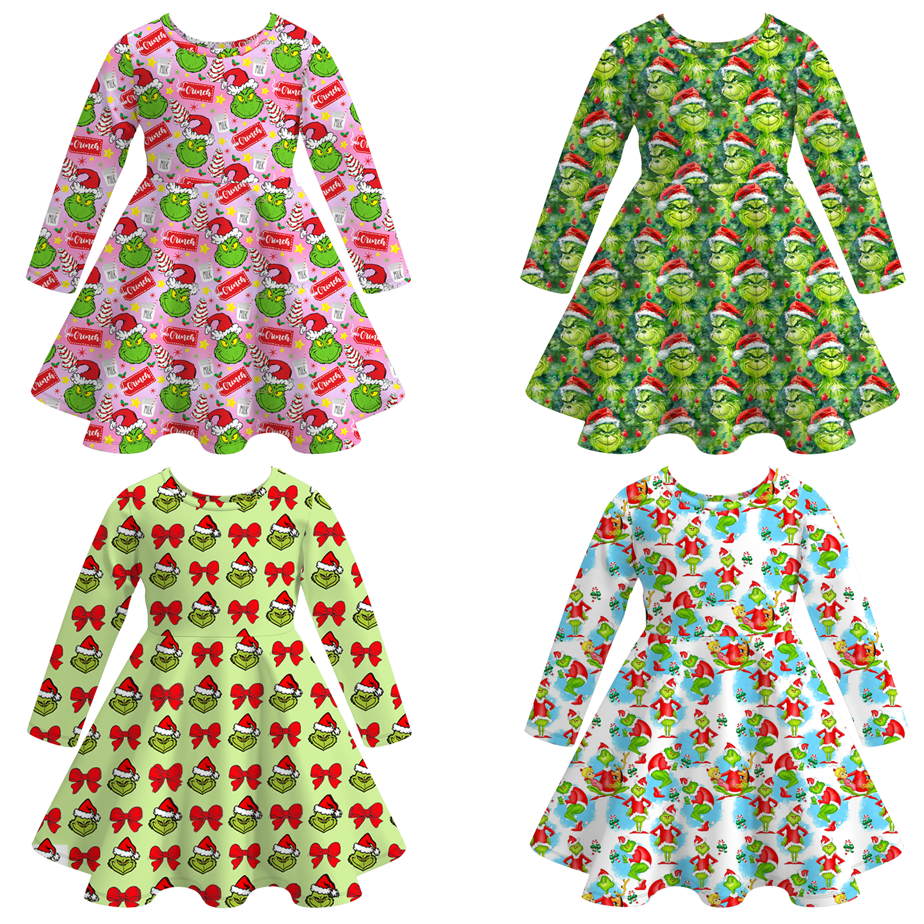 （Pre Order）Girls Christmas Cartoon Print Dress