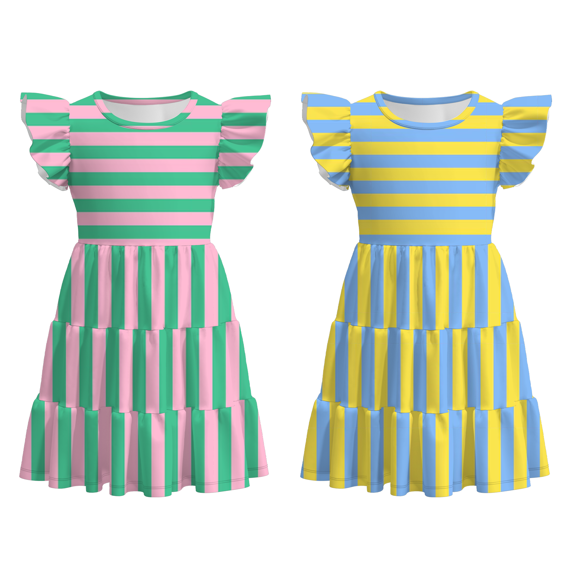 （Pre Order+Prepack Zone）Girls Spring&Summer Stripe Print Dress