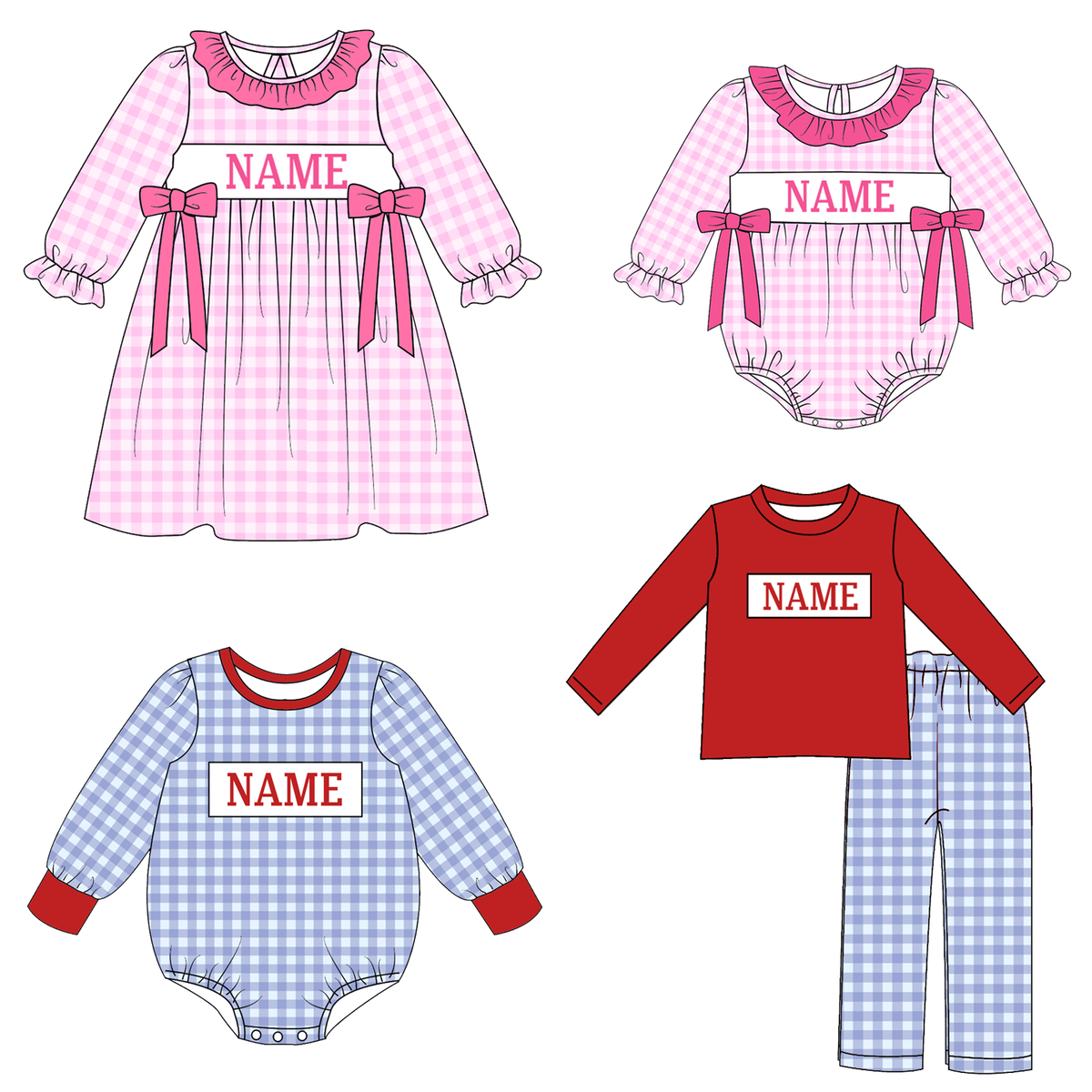 （Weekly Pre-Order）Siblings Spring&Summer Plaid Embroidery Smocked Dress,Set&Romper（Ends 11.1）