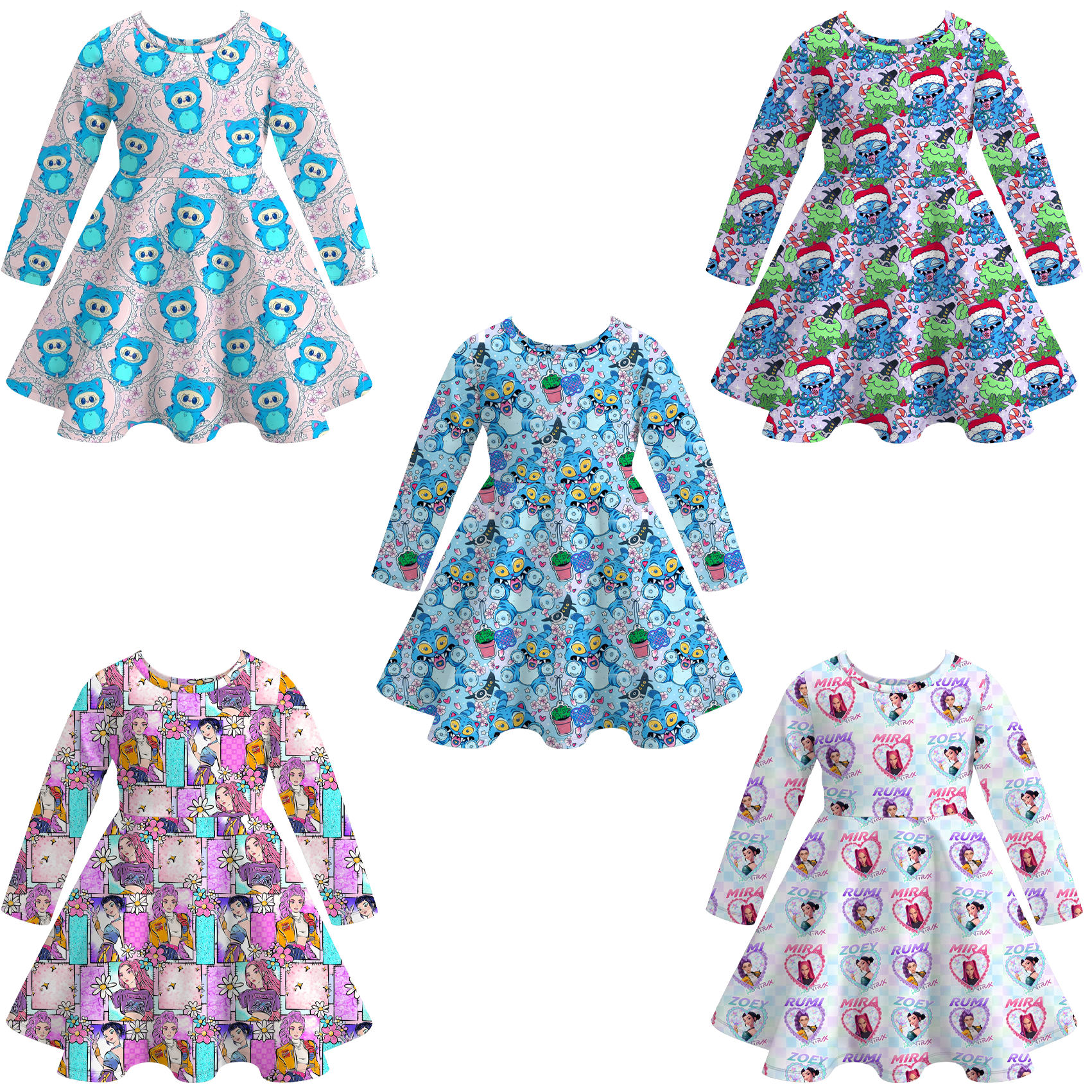 （Pre Order）Girls Movie Character Print Long Sleeves Dress