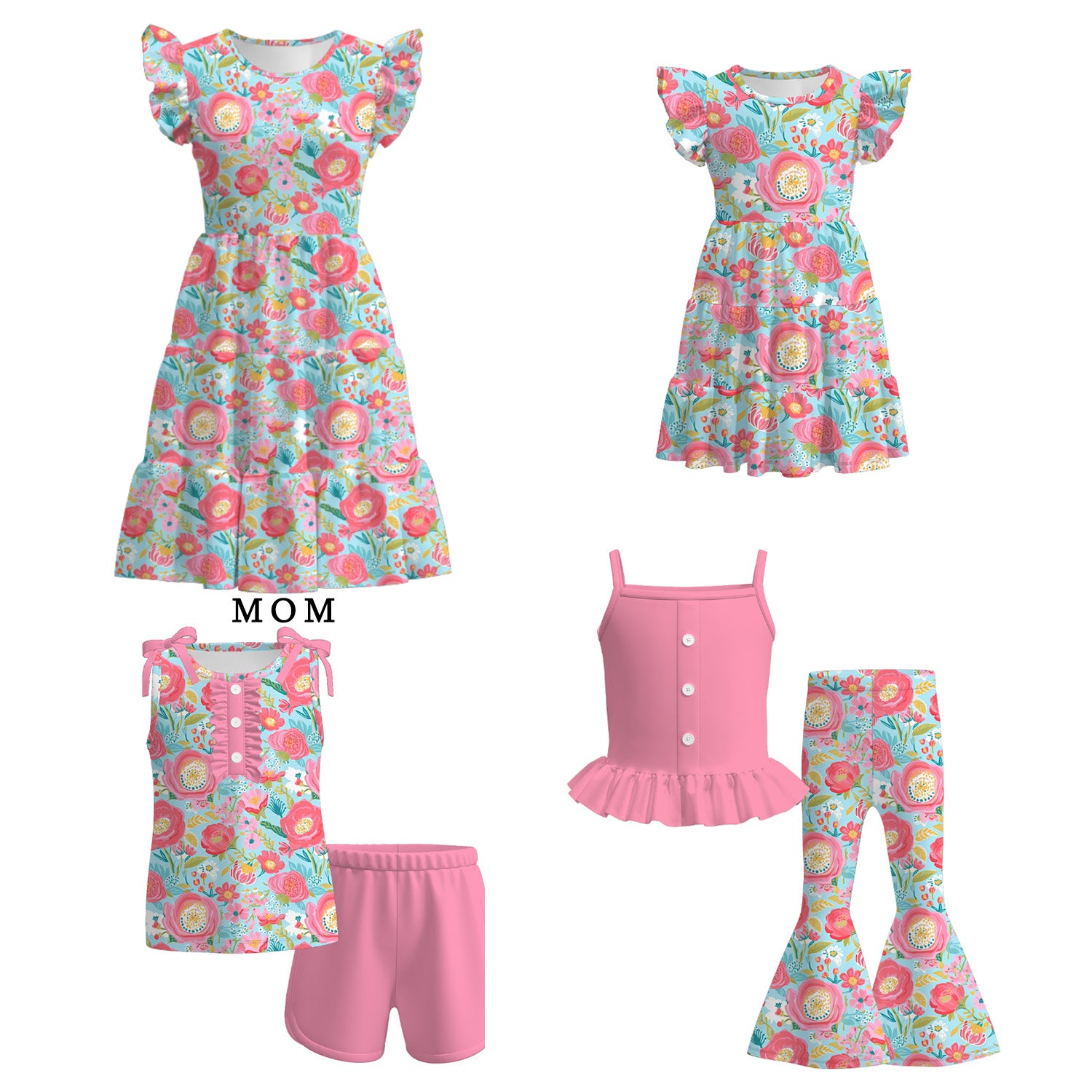 （Pre Order）Mommy and Me Spring＆Summer Sunflower Print Dress,Set