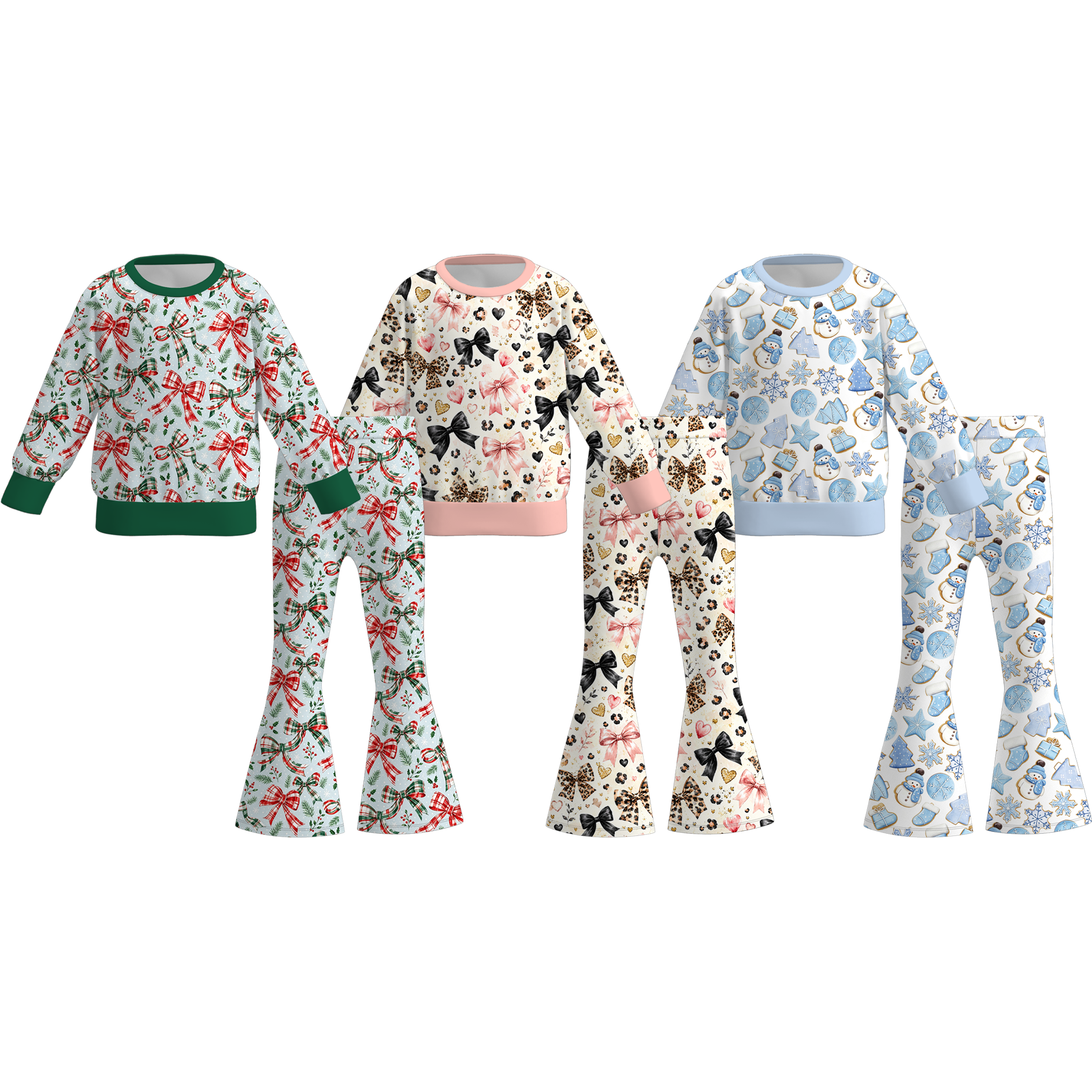 （Pre Order）Girls Christmas Print Twill Sweatshirt Suit