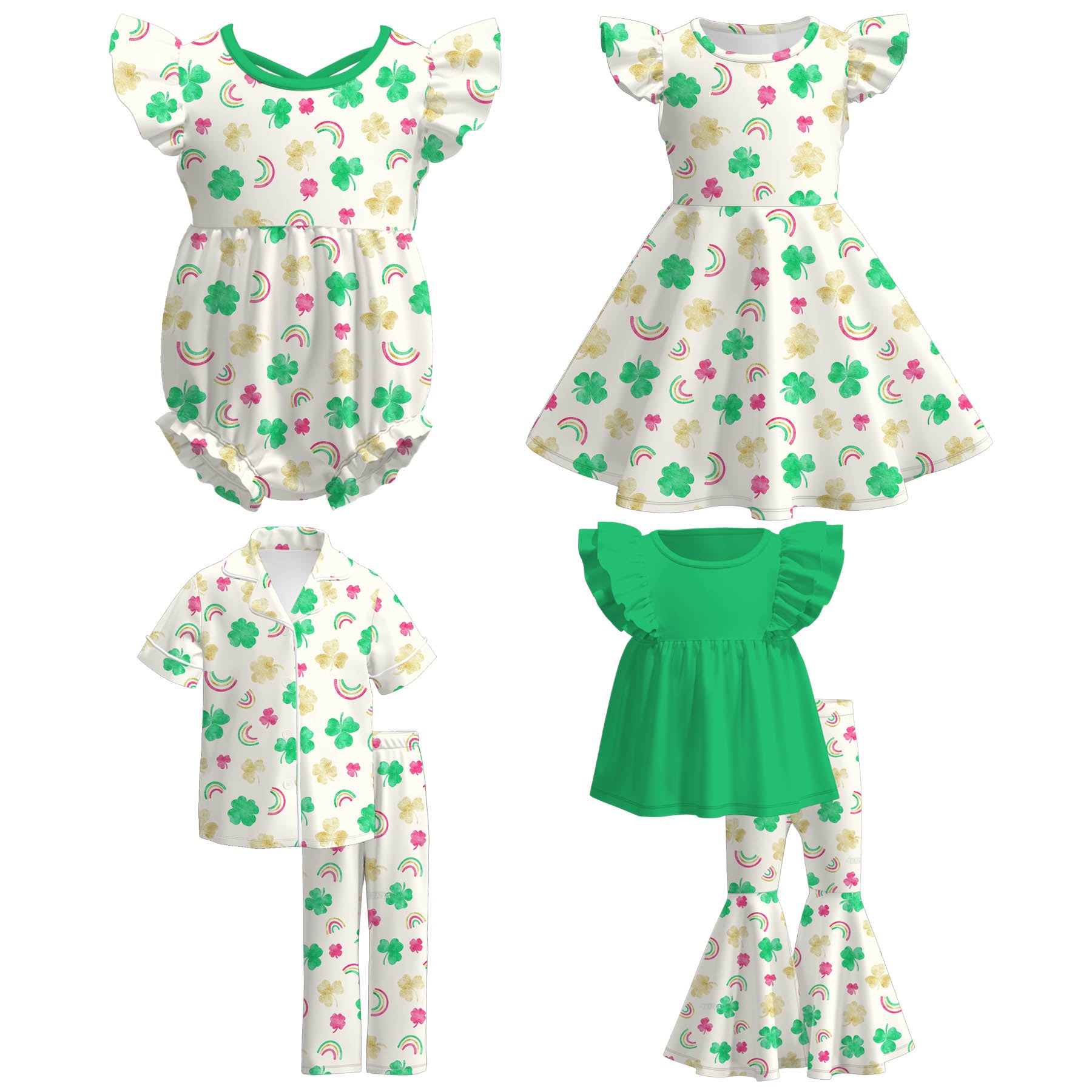 （Pre Order）Sisters St. Patrick's Day Shamrock Print Dress,Set&Romper