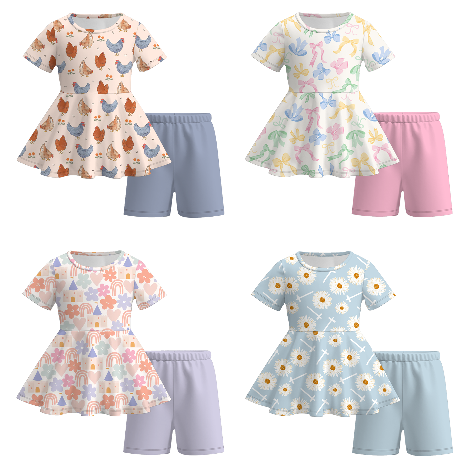 （Pre Order）Girls Spring＆Summer Animals Print Shorts Set