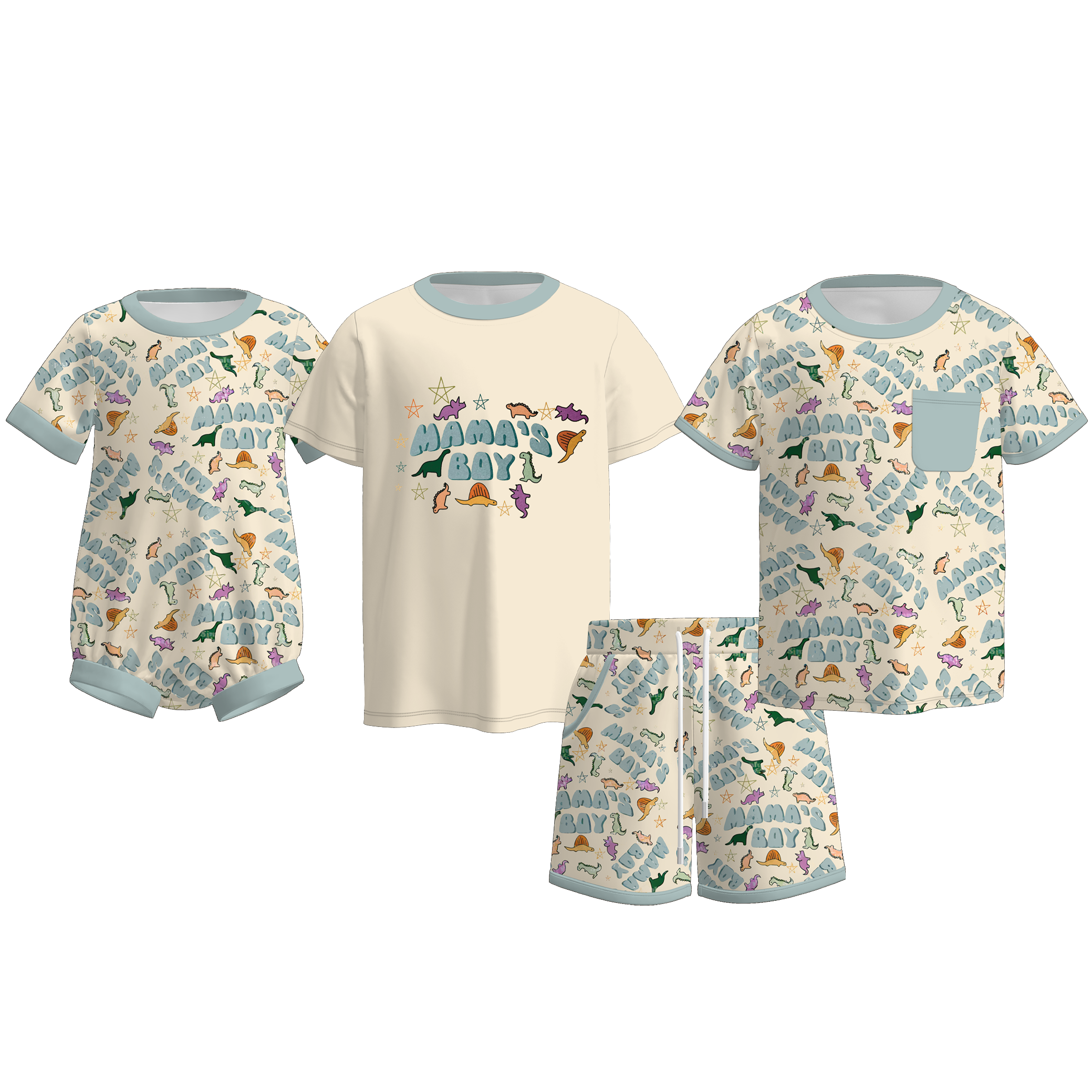 （Pre Order）Brothers MAMA'S BOY Print Set,Top＆Romper