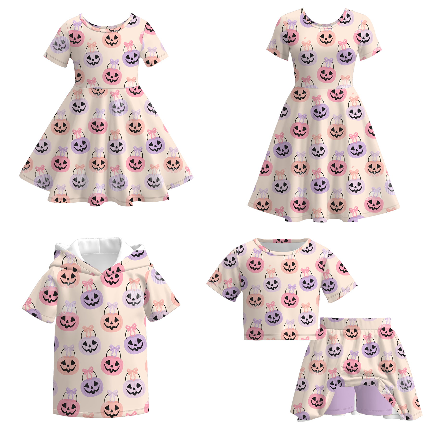 （Pre Order）Family Halloween Pumpkin Print Dress,Set＆Romper