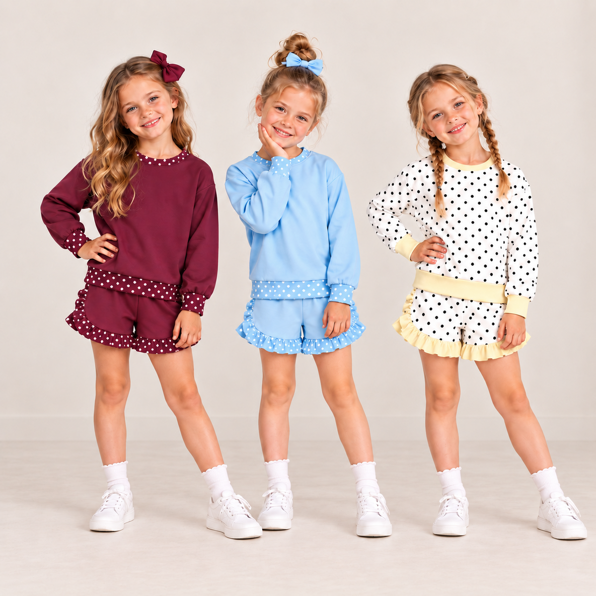 （Weekly Pre-Order）Girls Dot Print Ruffle Shorts Set（Ends 9.27）