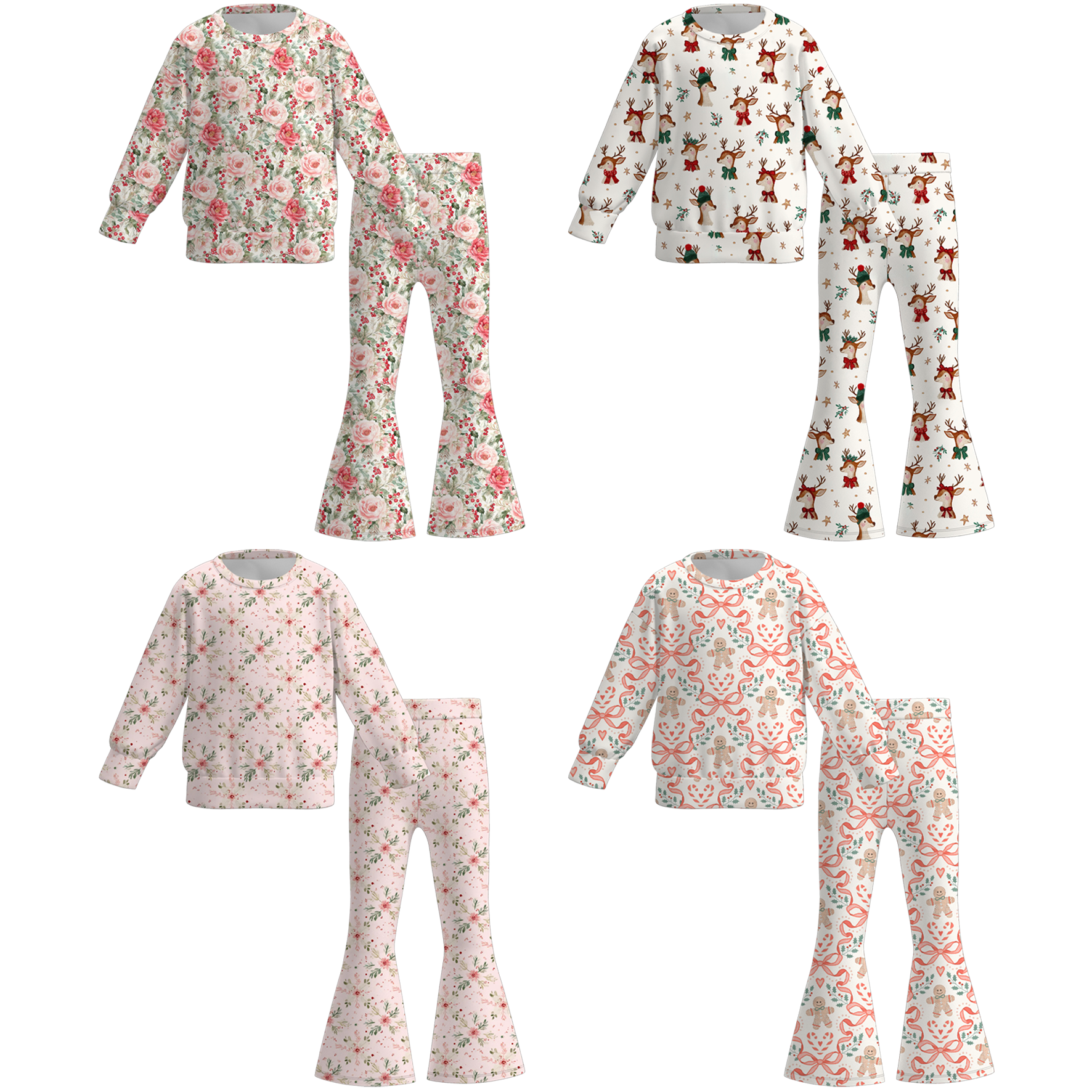 （Pre Order）Girls Christmas Print Twill Sweatshirt Suit