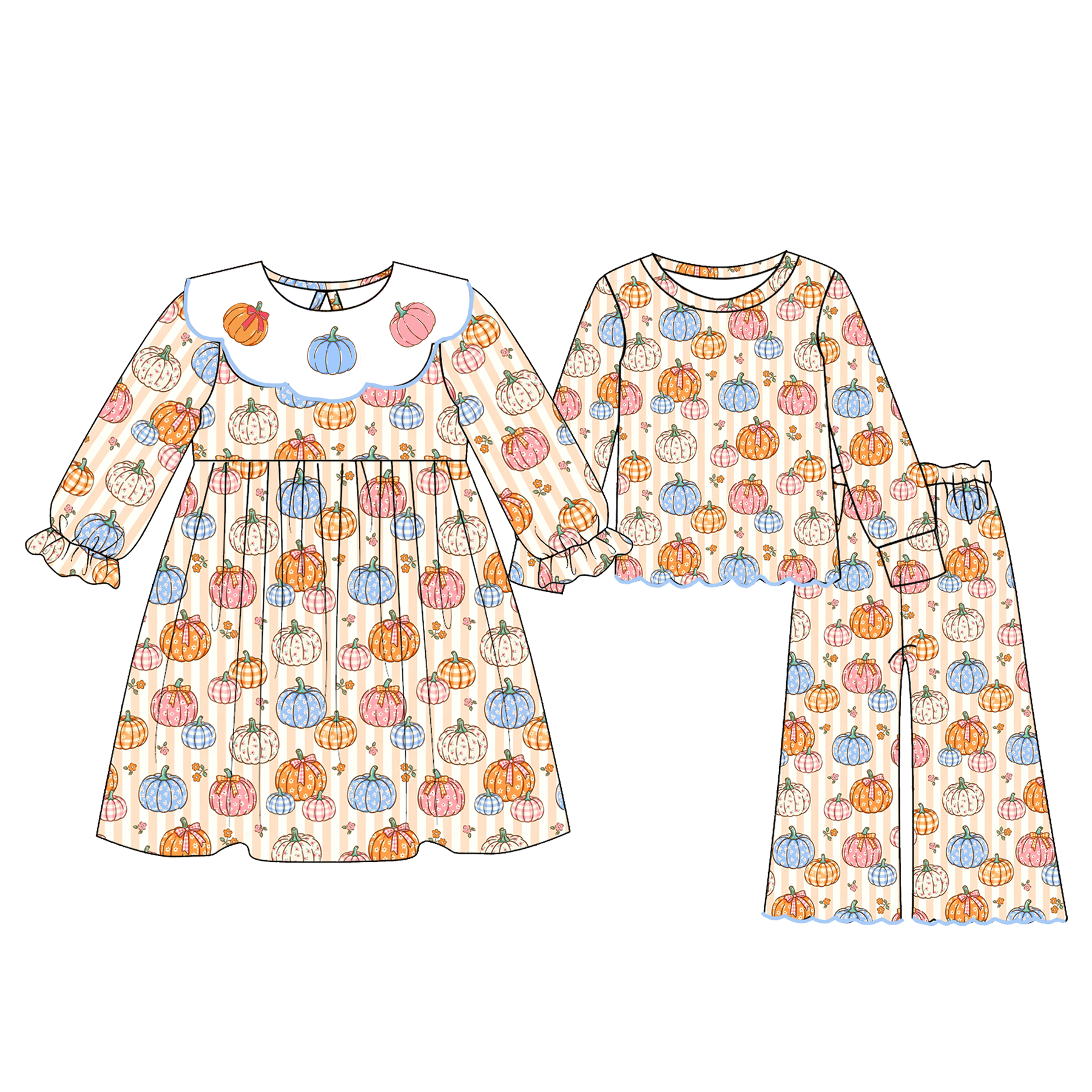（Weekly Pre-Order）Sisters Fall Pumpkin Embroidery Dress&Scallop Set（Ends Wednesday）