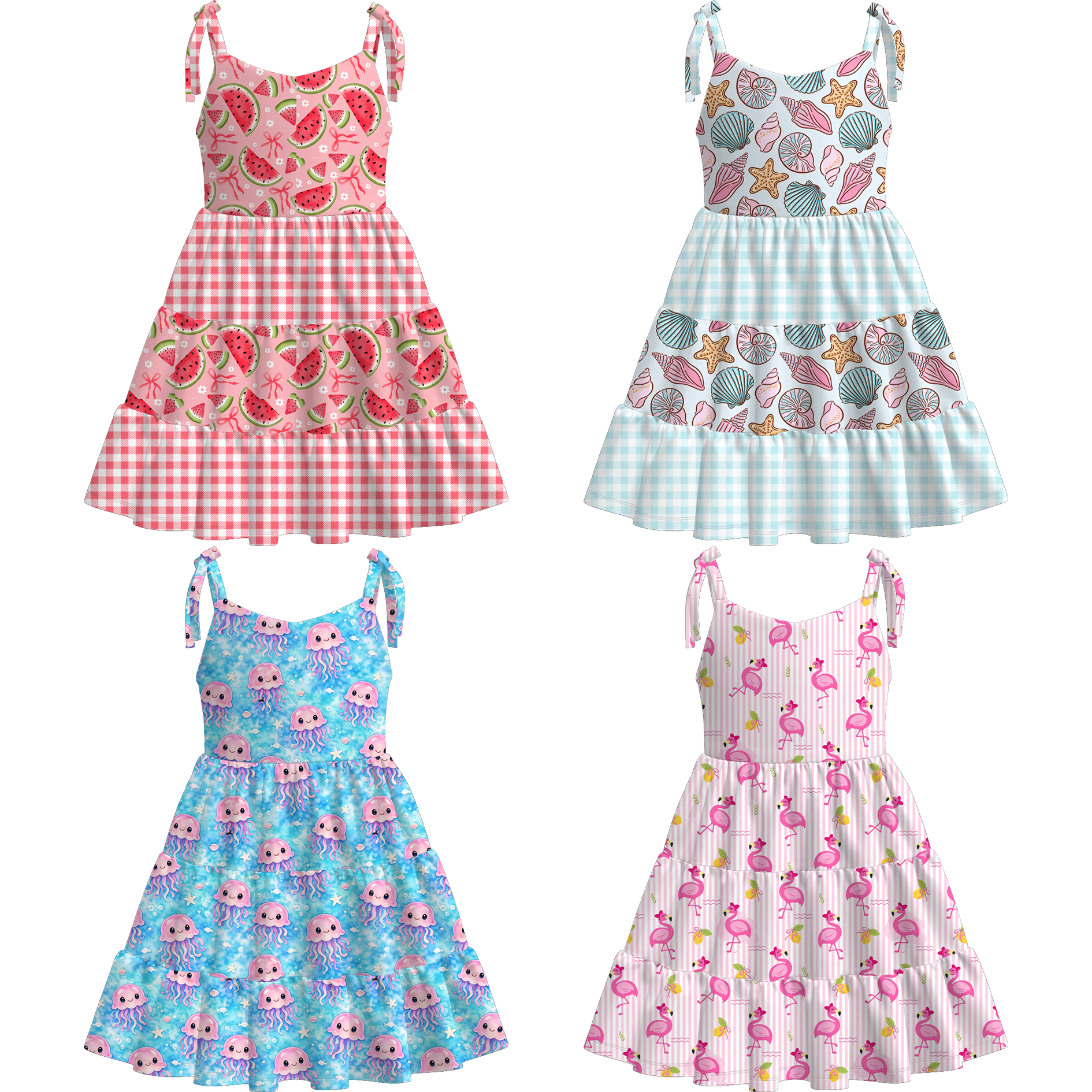 （Pre Order+Prepack Zone）Girls Summer Seaside Print Slip Dress（Mix Size）