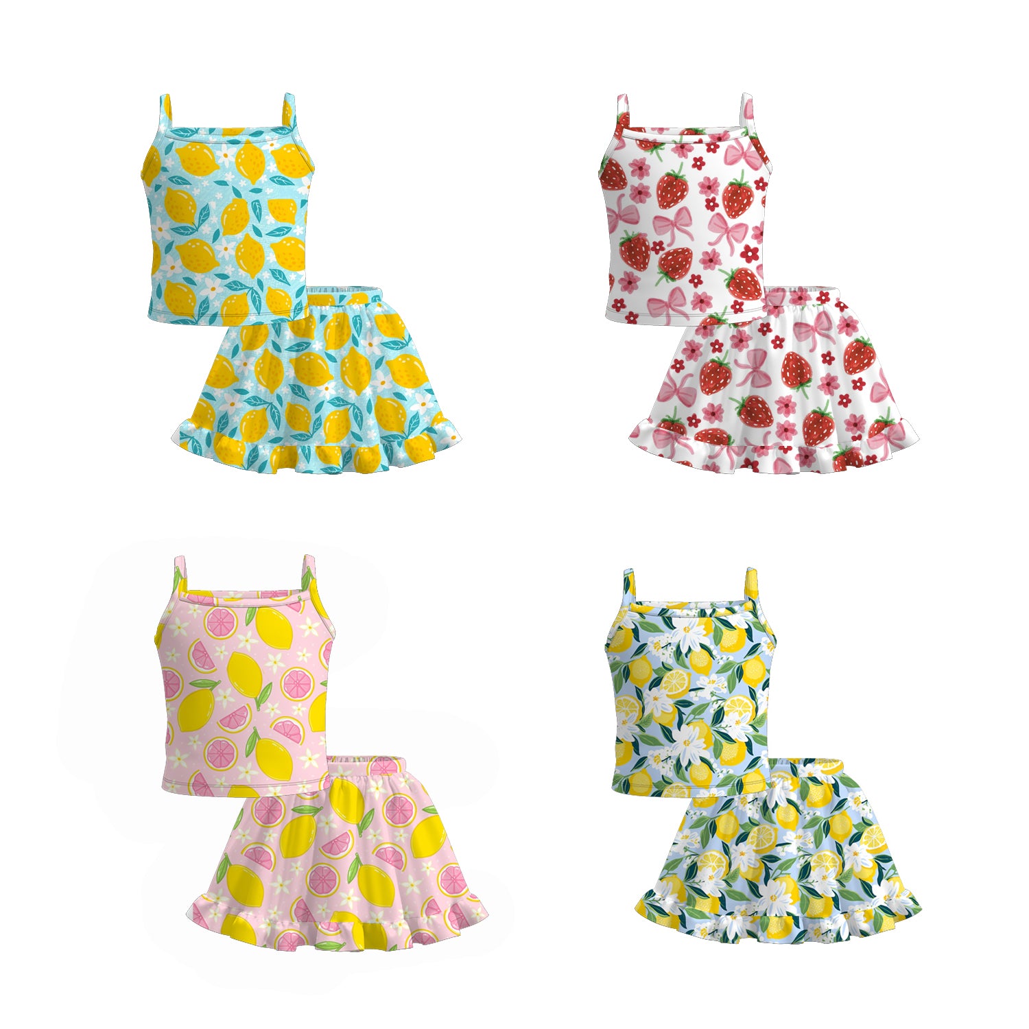 （Pre Order）Girls Spring and Summer Fruit Print Skirt Set