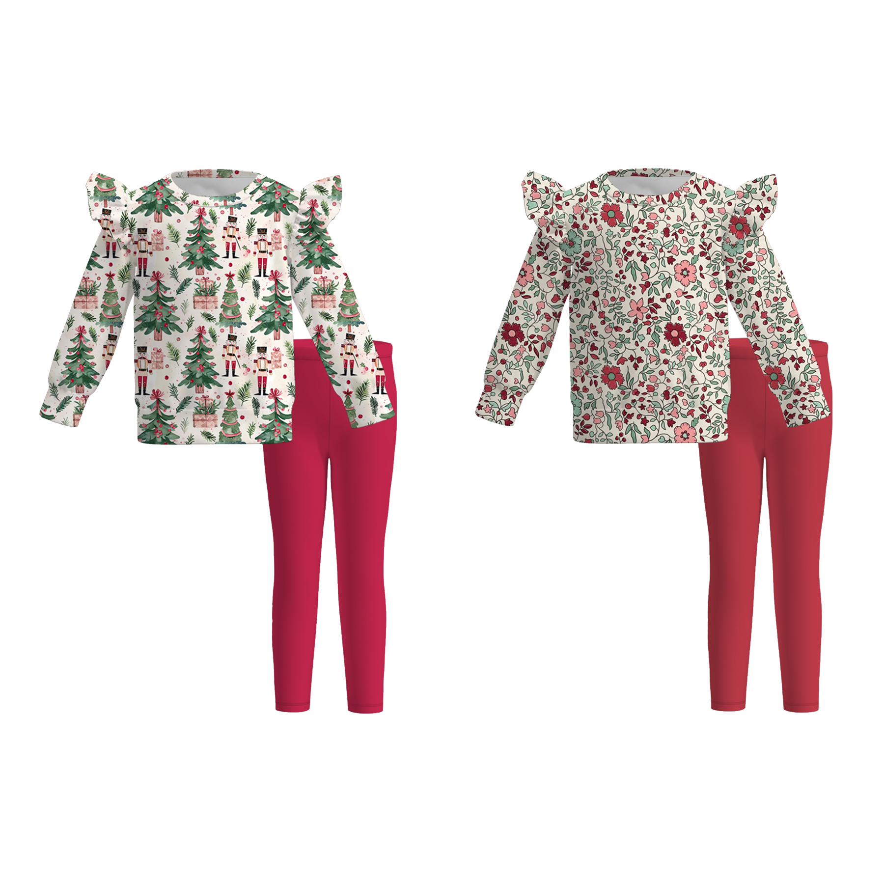 （Pre Order）Girls Christmas Tree Print Leggings Suit