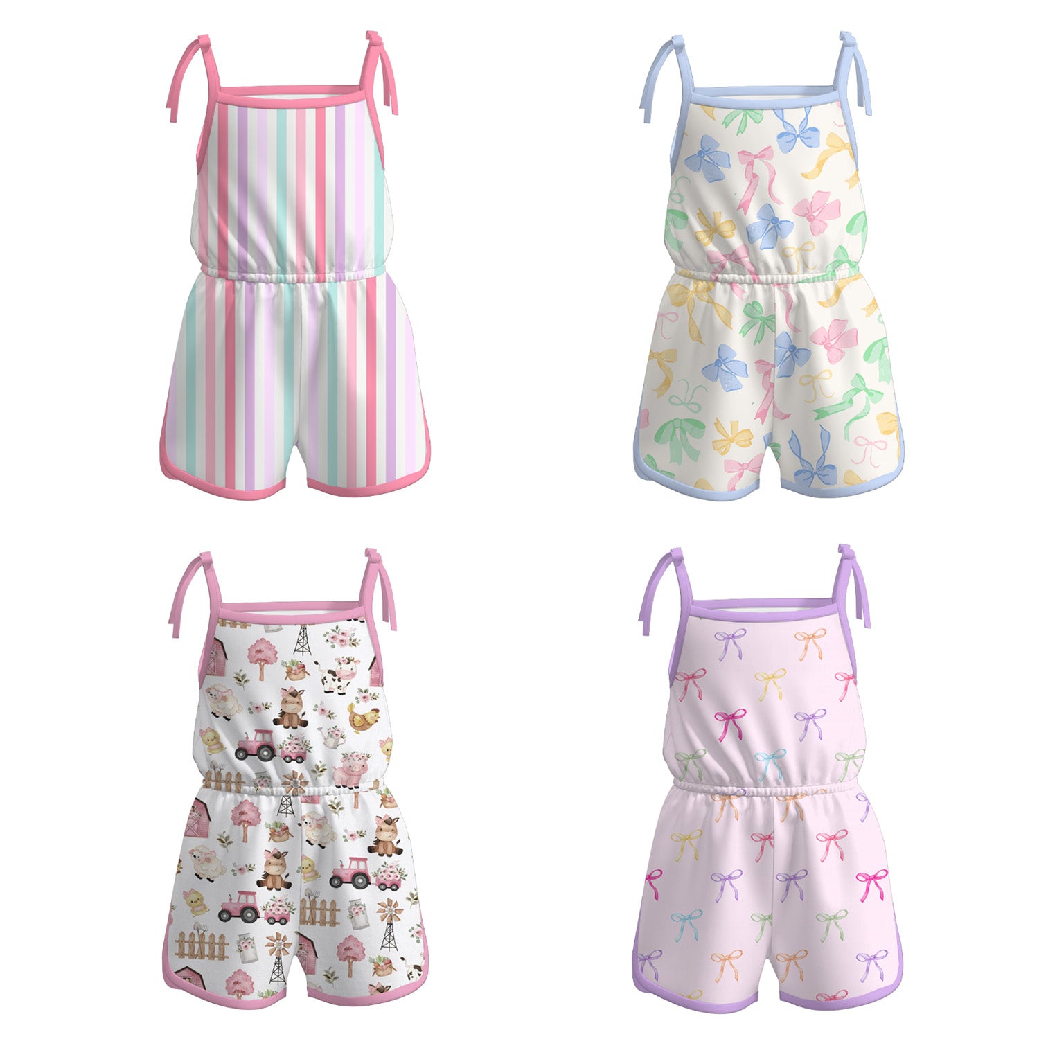 （Pre Order）Girls Spring and Summer Bow Print Jumpsuit