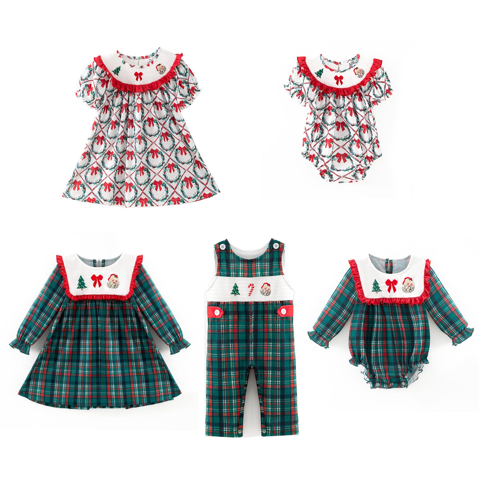（Pre Order,Prepack Zone）Family Christmas Embroidery Dress&Romper（Mix Size）