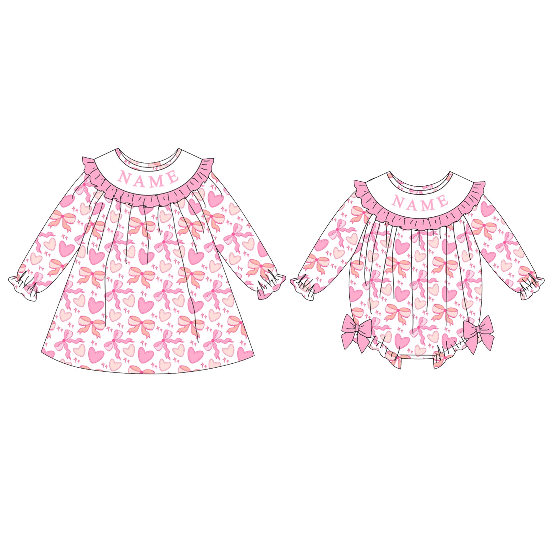 （Pre Order）Sisters Spring Bow Embroidery Smocked Dress&Romper