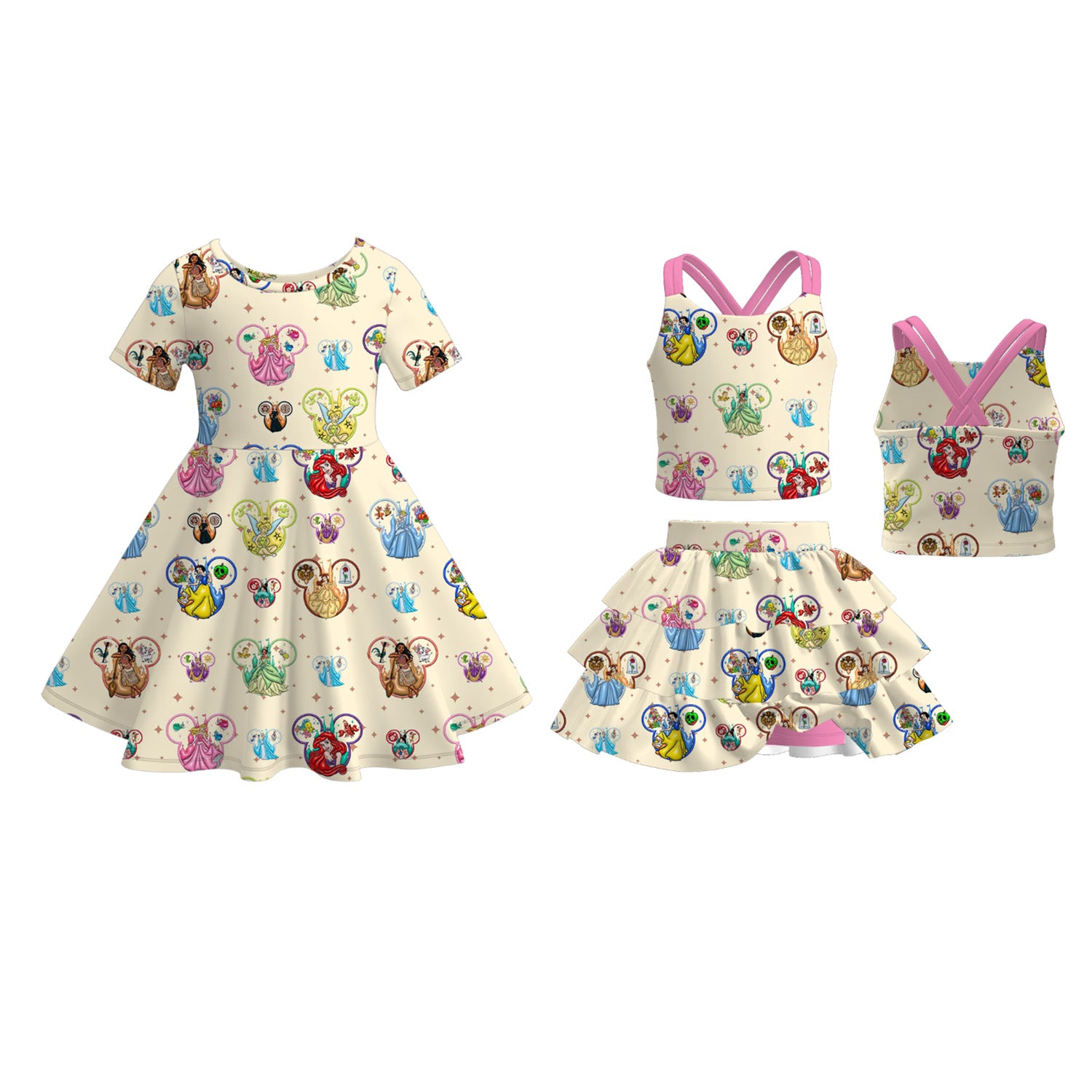 （Pre Order）Girls Spring and Summer Princess Print Dress＆Set