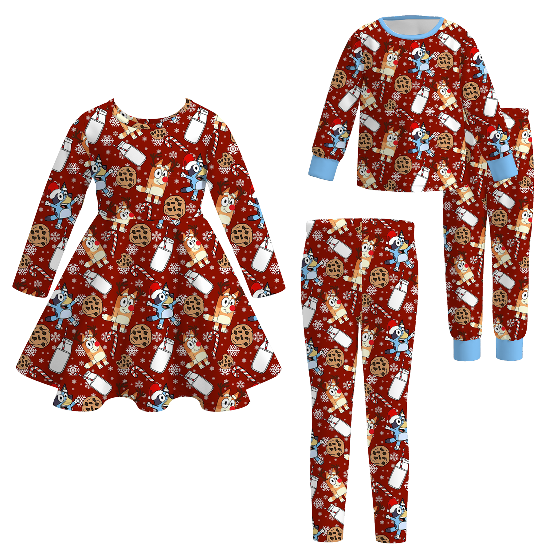 （Pre Order）Sisters Christmas Cartoon Print Dress,Pajamas＆Pants