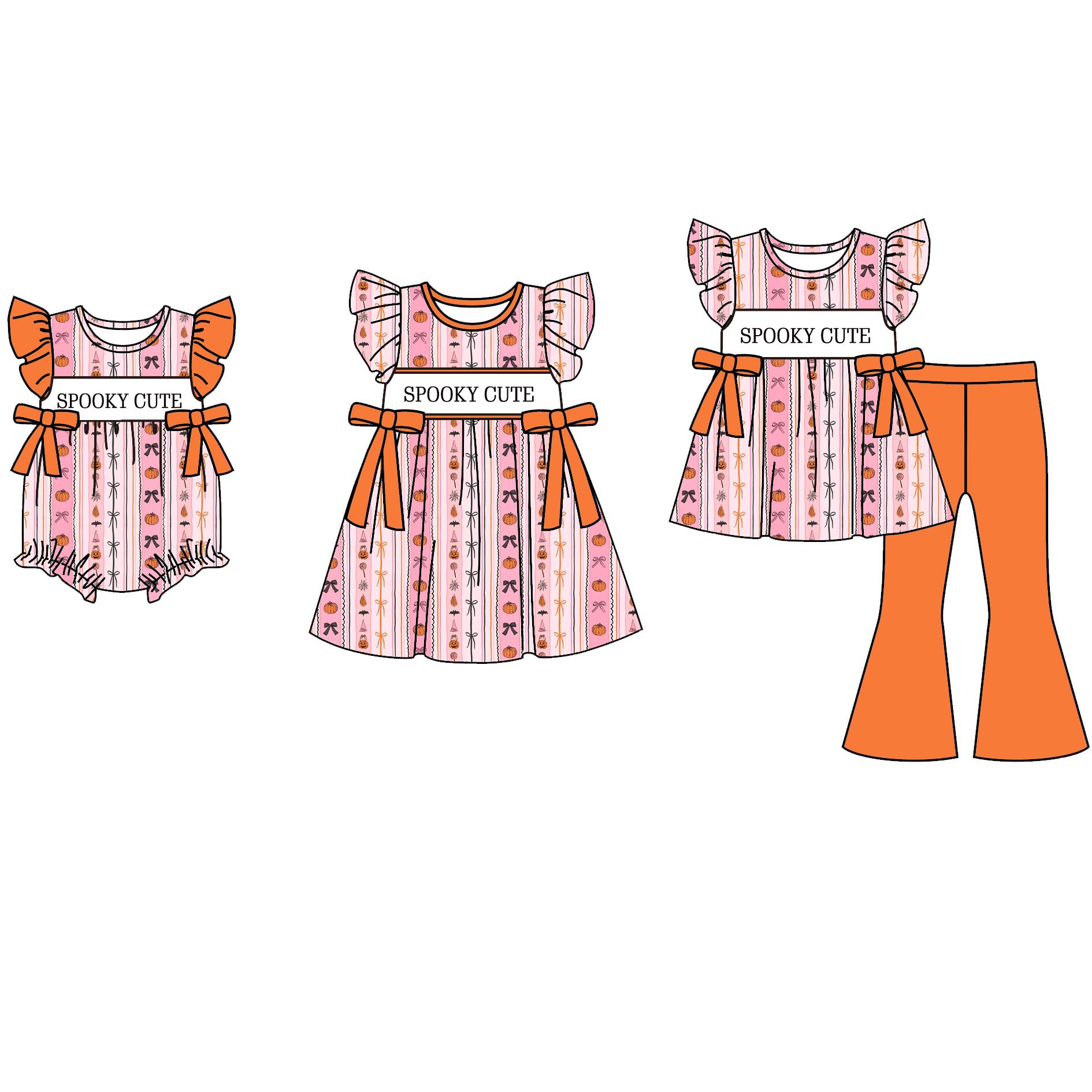 （Pre Order）Girls Halloween Embroidery Smocked Dress,Set&Romper