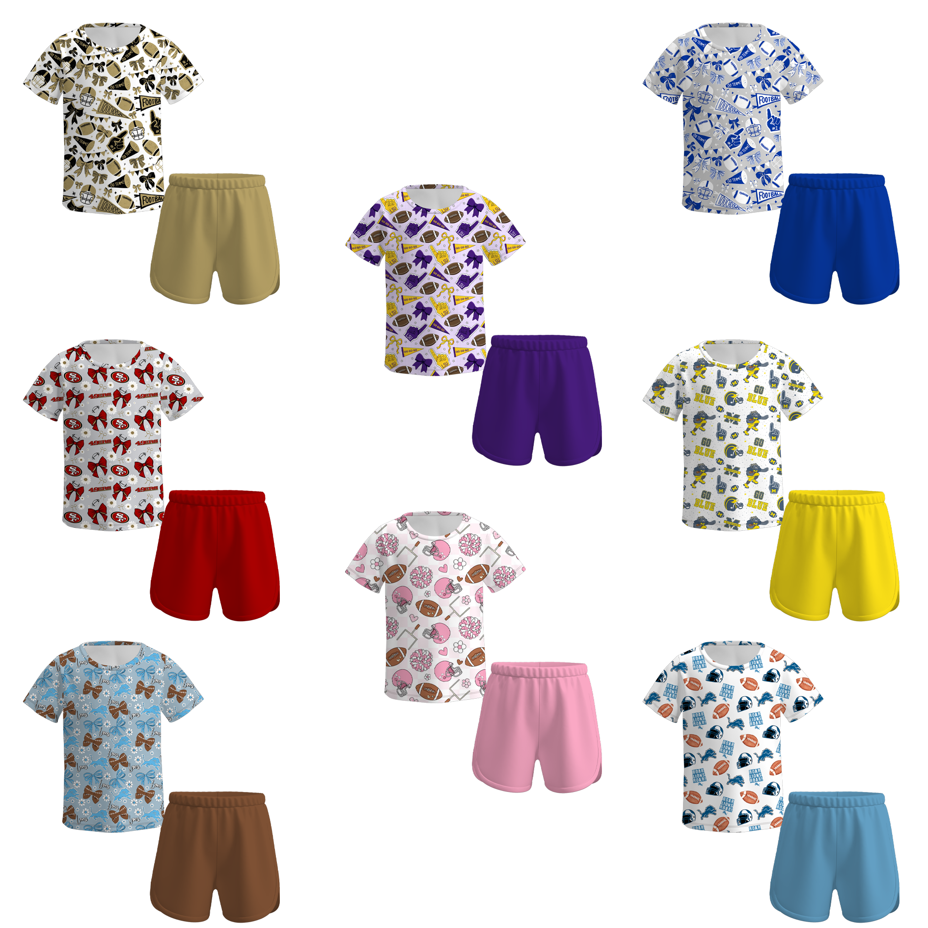 （Pre Order）Girls Summer Football Print Shorts Set