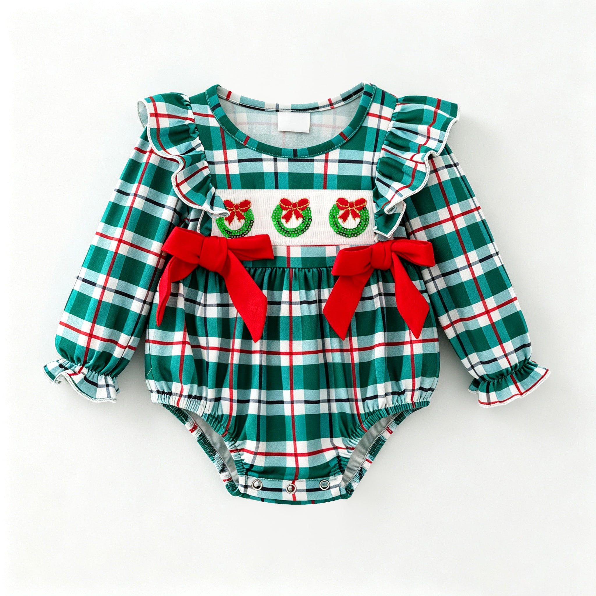 （In Stock）Toddler Girls Christmas Embroidery Smocked Romper