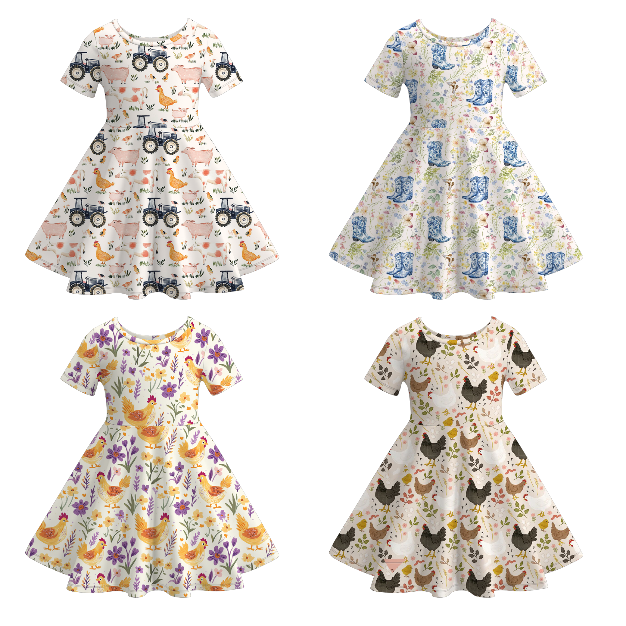 （Pre Order）Girls Fall Farm Chick&Boots Print Dress