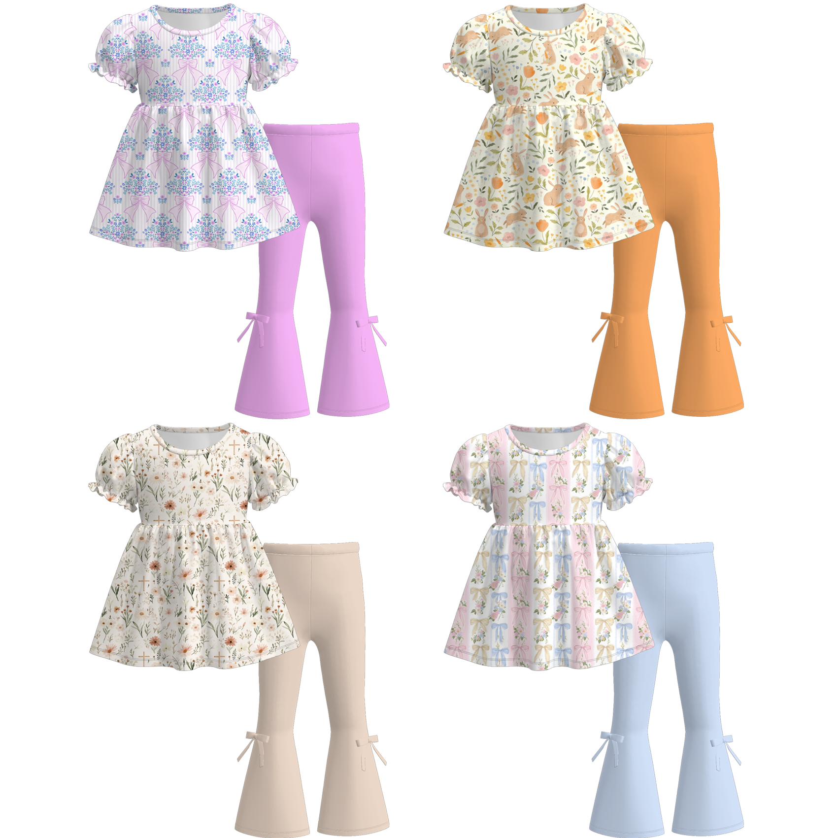 （Pre Order）Girls Easter Bunny Print Outfit Set