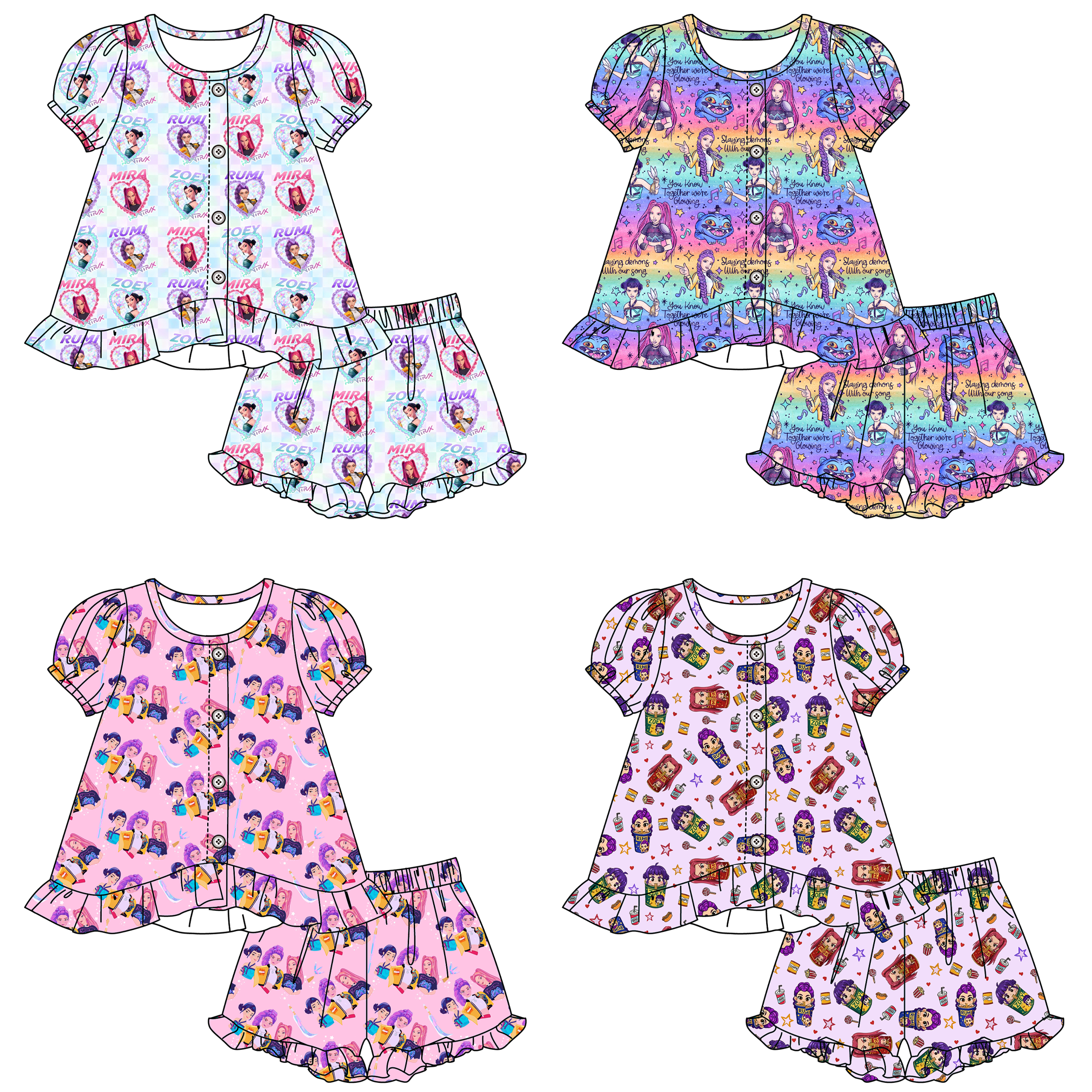 （Pre Order）Girls Spring&Summer Movie Character Print Pajamas Shorts Set