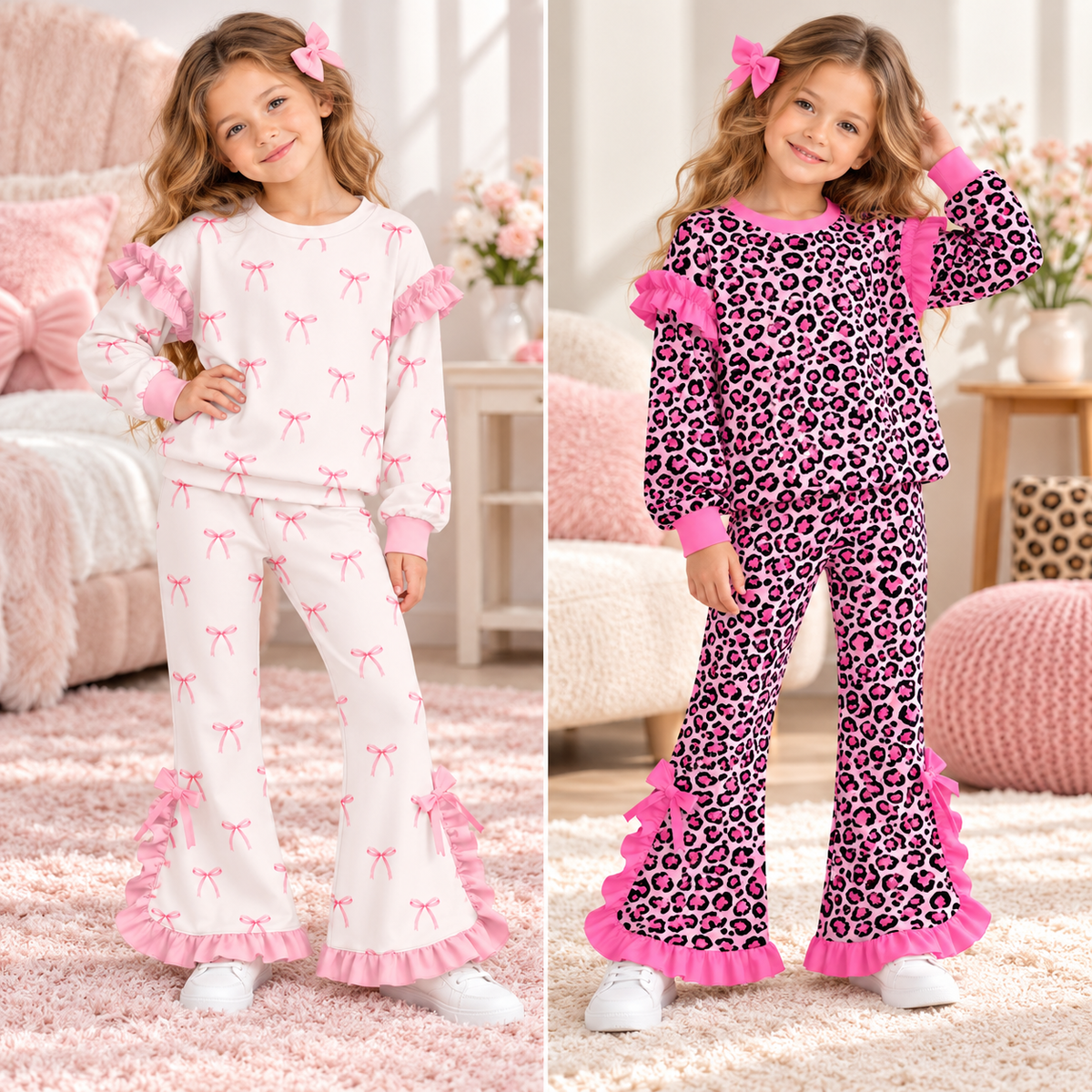 （Weekly Pre-Order）Girls Bow&Leopard Print Outfit Set（Ends 10.11）