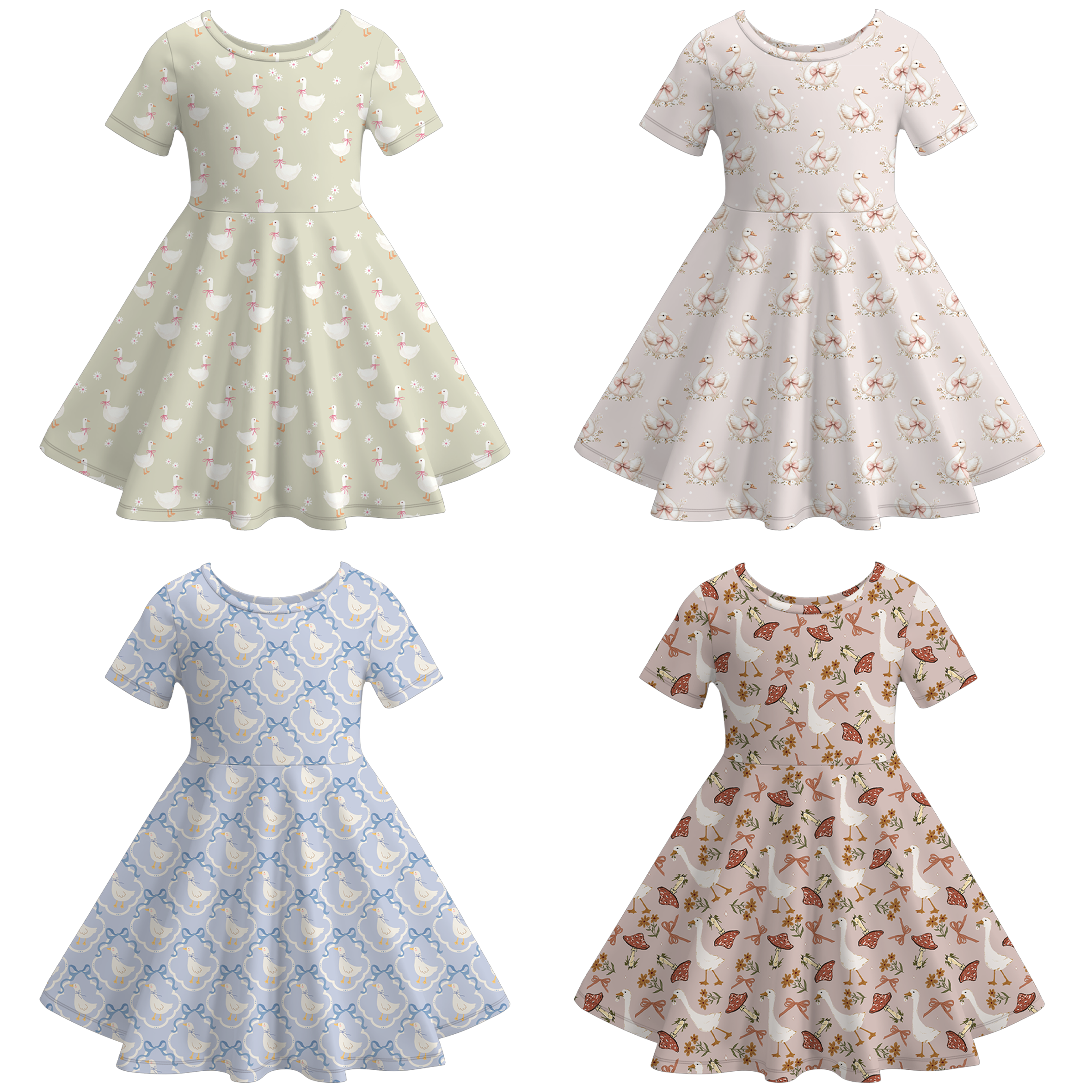 （Pre Order）Girls Spring&Summer Goose Print Dress