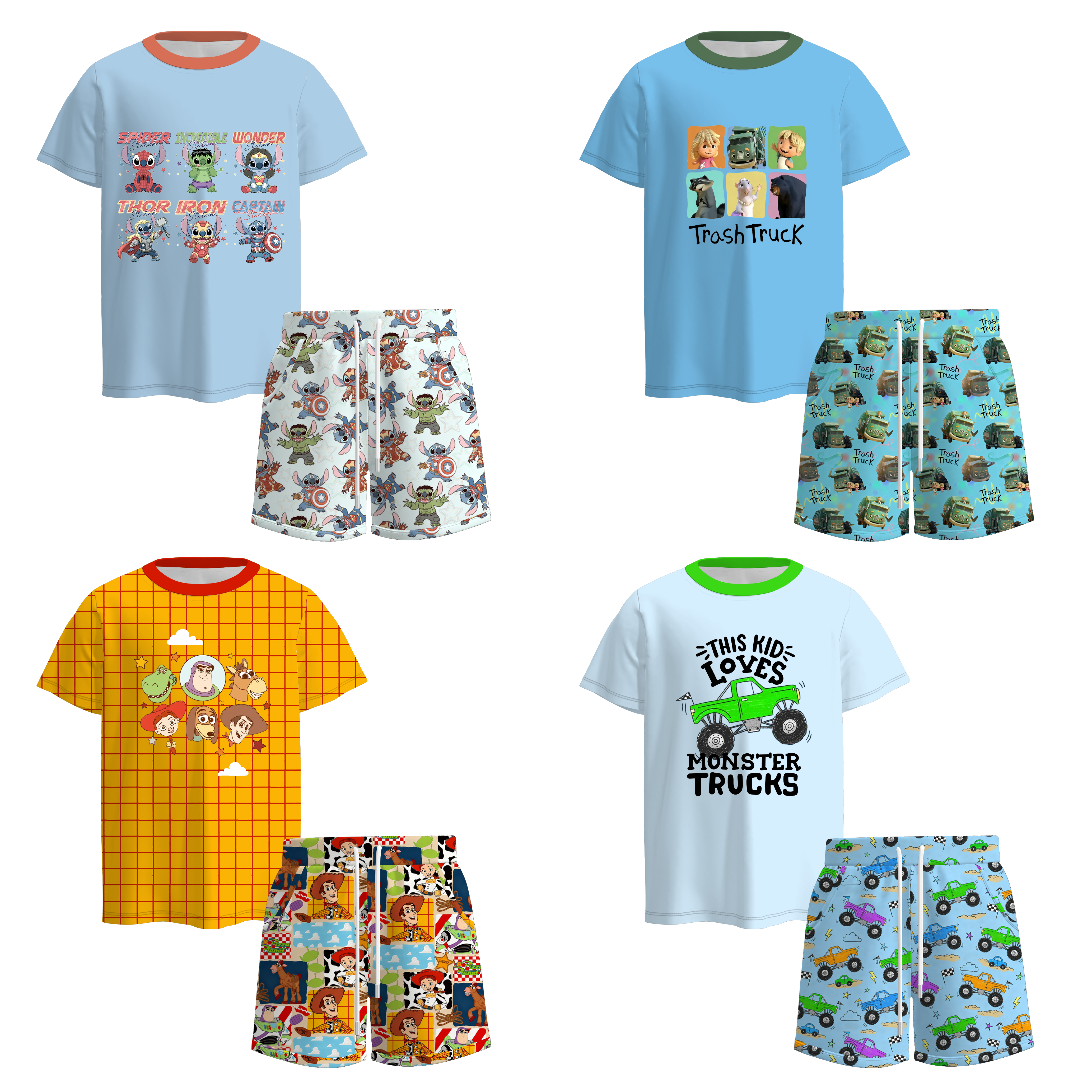 （Pre Order）Boys Spring&Summer Cartoon Print Shorts Set